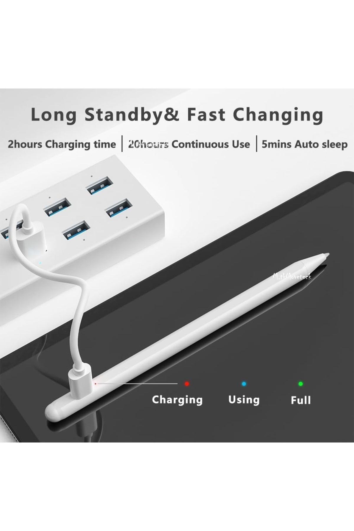 m.tk moveteck-iPad Pro 11" 5Th Generation Compatible Palm Sensing Tilt Drawing Thickness Changing Stylus Pen Palm M4 5