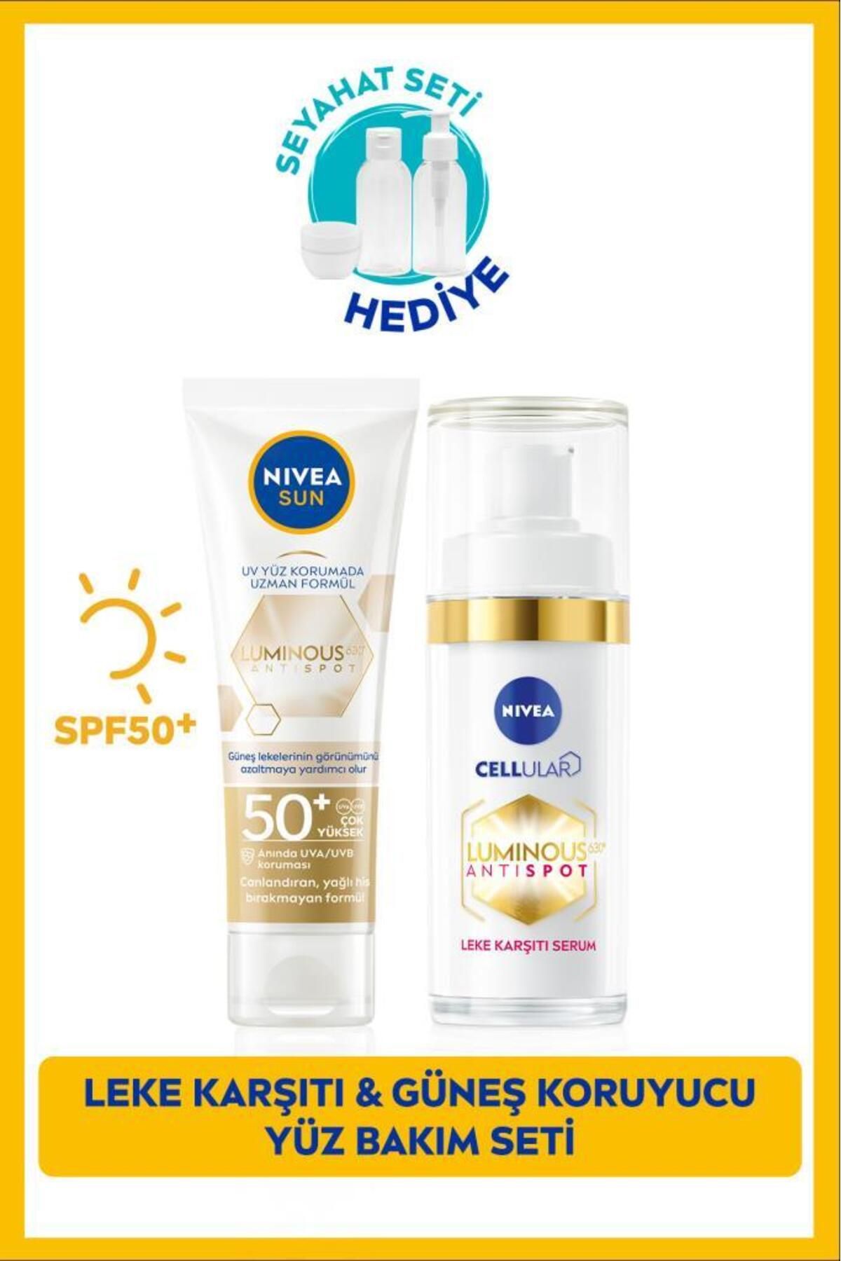 NIVEA Luminous630 Солнцезащитный крем для лица 40 мл, сыворотка для ухода за кожей против пятен 30 мл, подарочный набор для путешествий SET.NVE.1045