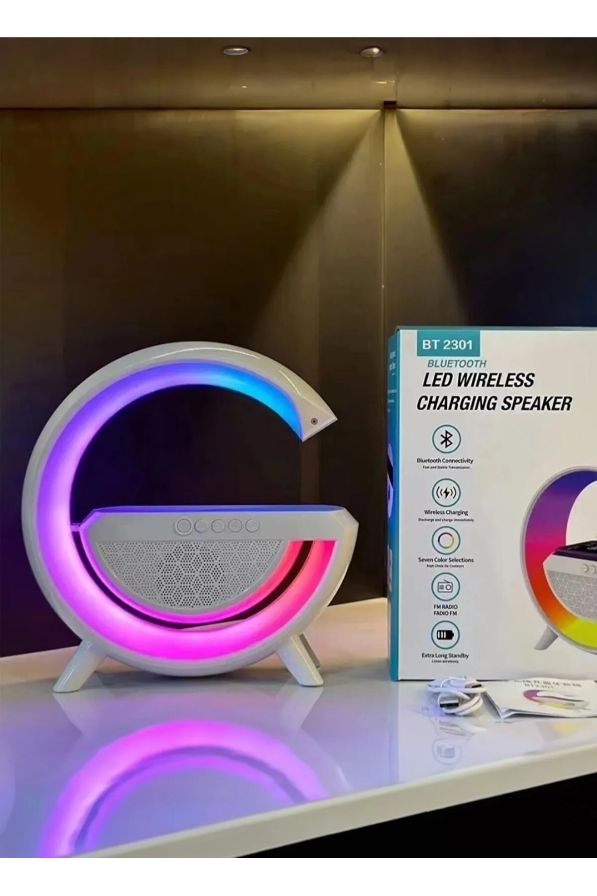Akıllı Gece Masa Lambası G Wireless Şarjlı Bluetooth Hoparlör Speaker-magsafe Şarj-ses Bombası Dekor 7