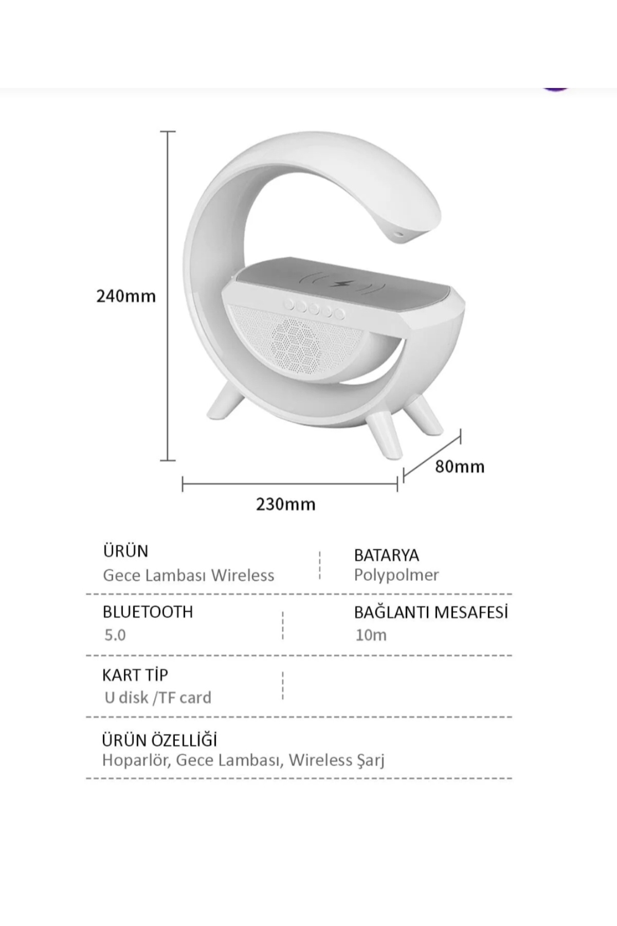 Akıllı Gece Masa Lambası G Wireless Şarjlı Bluetooth Hoparlör Speaker-magsafe Şarj-ses Bombası Dekor 8