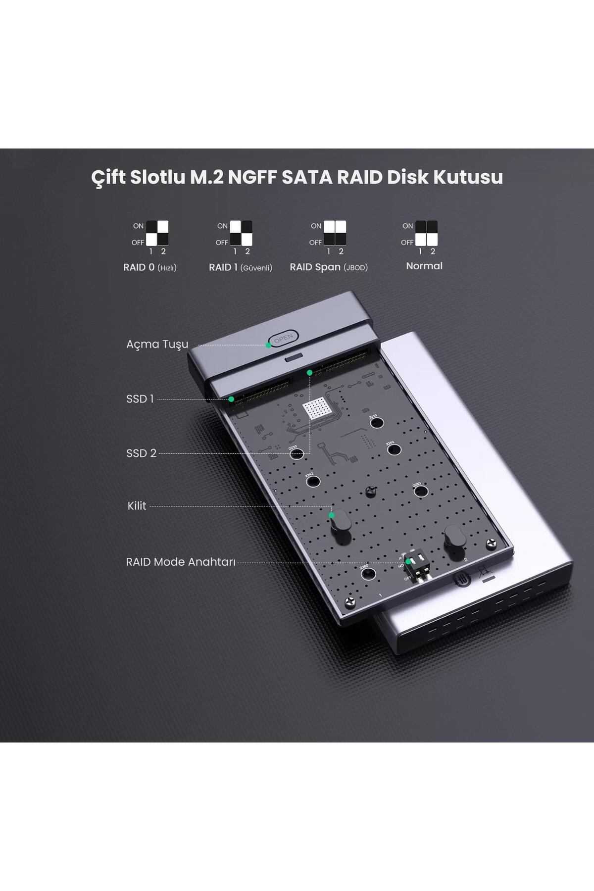 Type-c Çiftli M.2 B-key Raıd Ssd Disk Kutusu 2