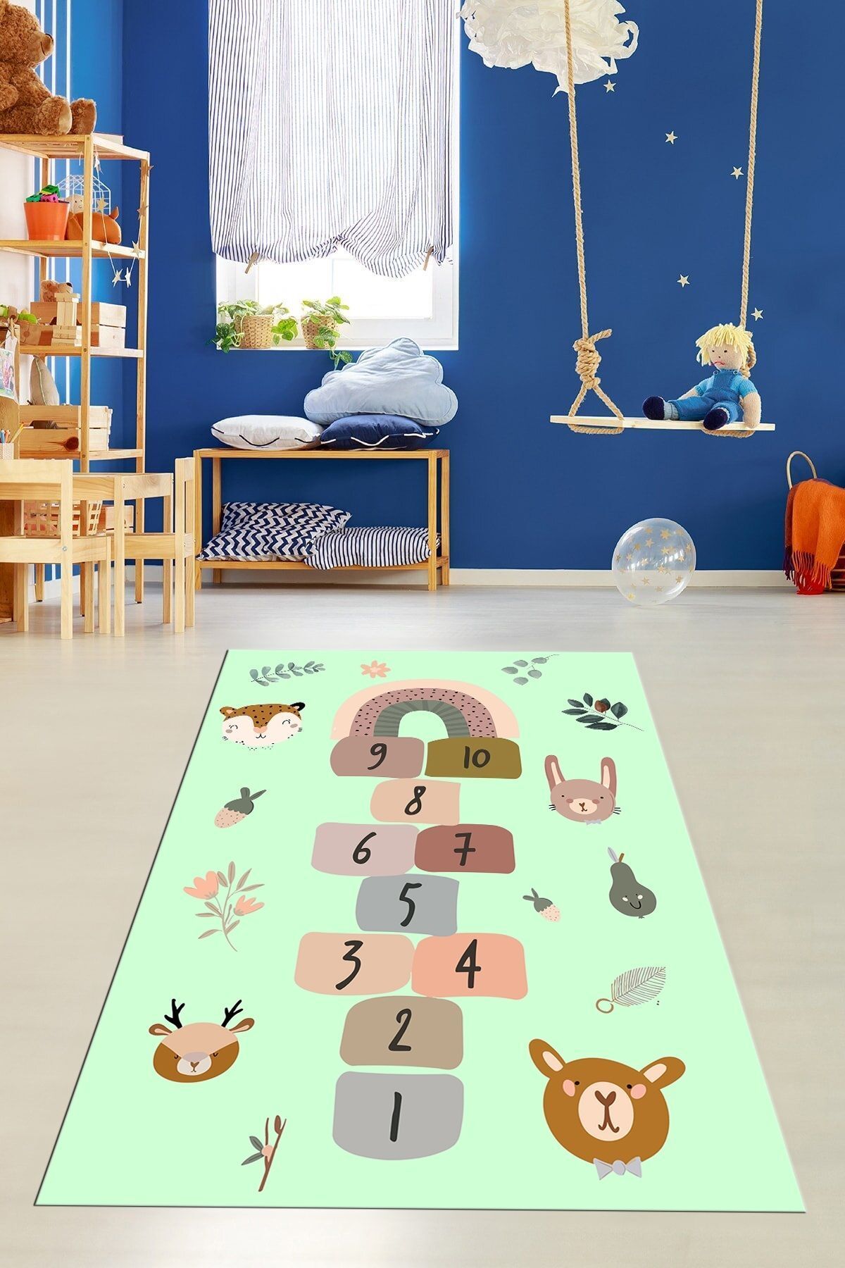 EY HOME-Non-Slip Digital Printed Children's Play Mat - Tab Pattern, Washable, Green 7