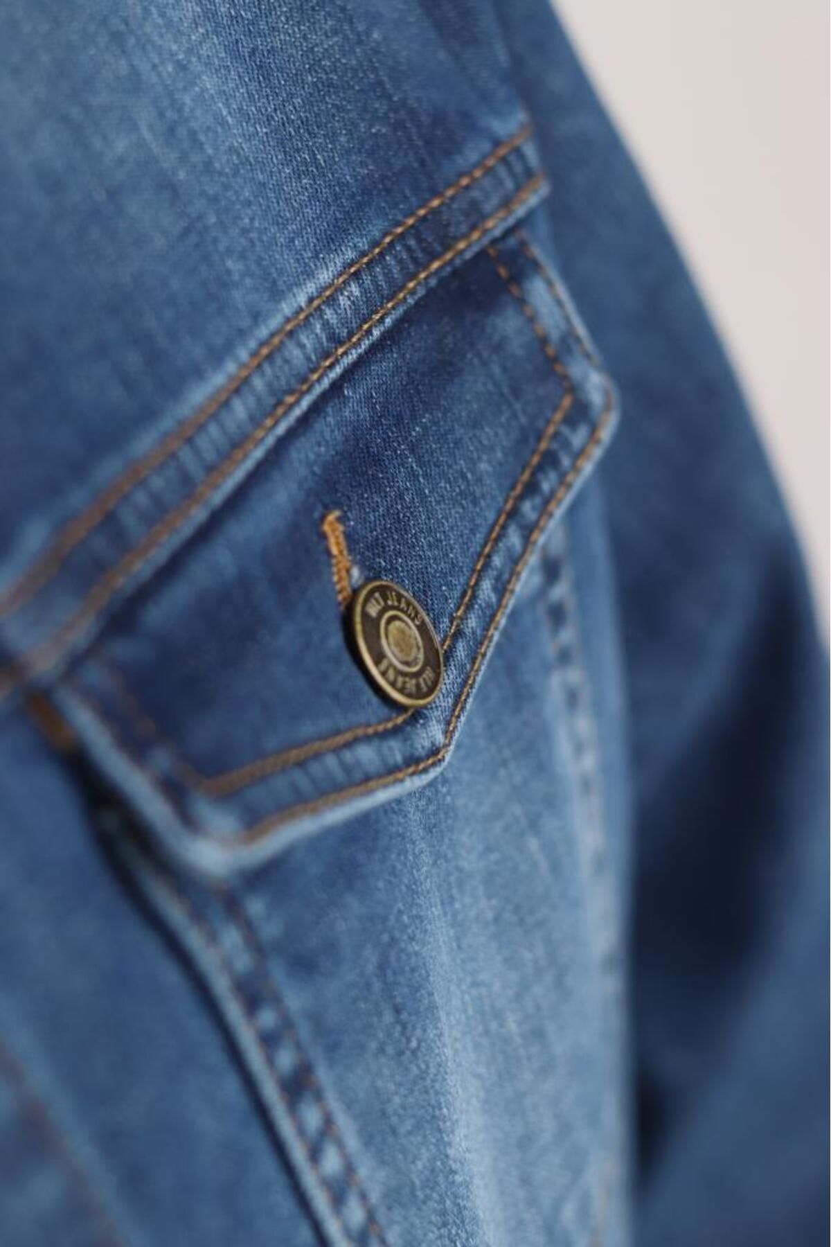 HLT JEANS  Erkek Mavi Jean Denim Standart Kalıp Esnek Likralı Cepli Düğmeli Kot Ceket Hlthe042101 - Görsel 6