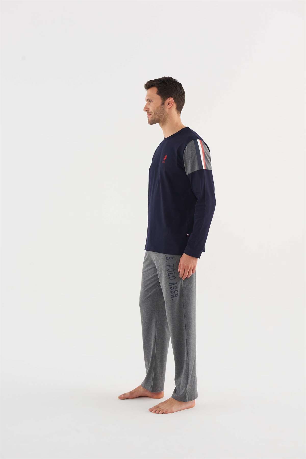 U.S. Polo Assn. ست لباس خواب یقه گرد مردانه آبی سرمه ای