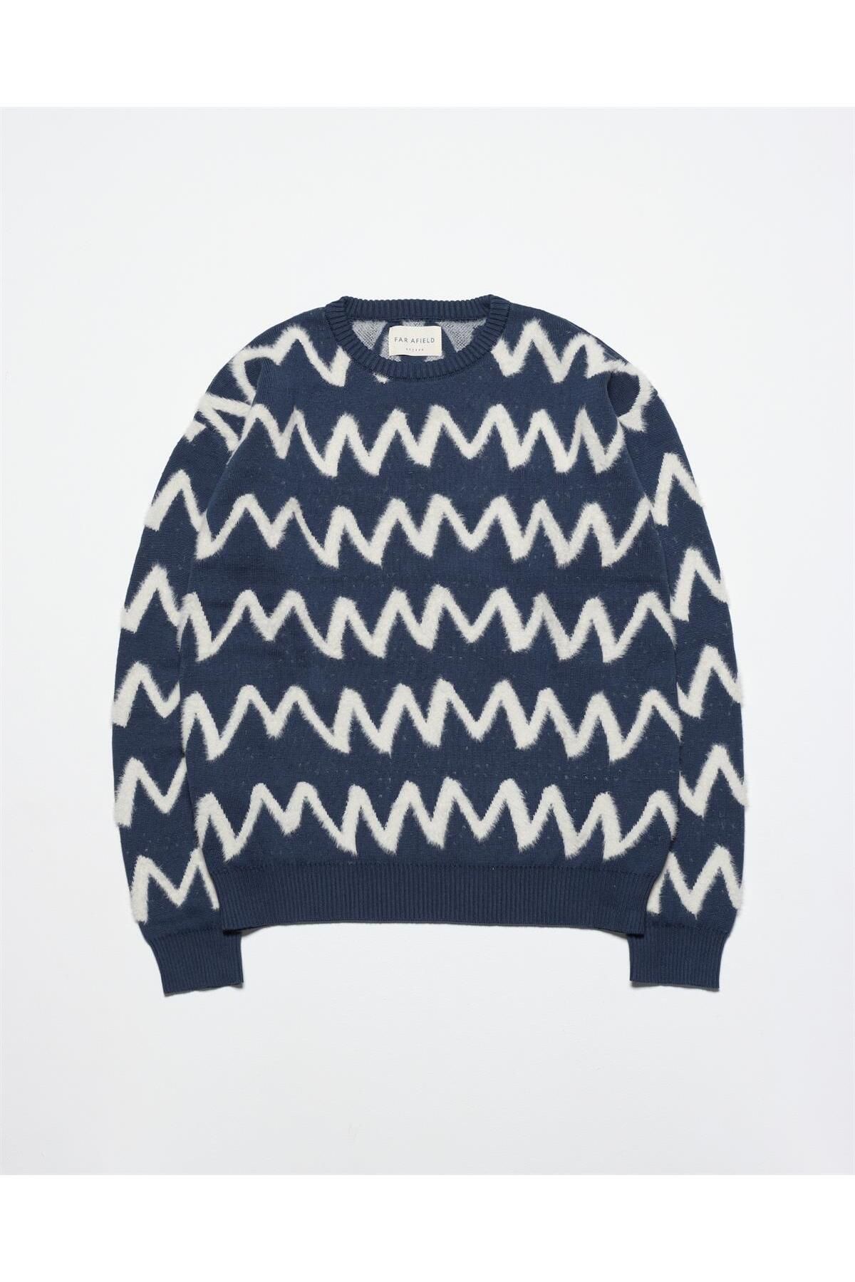 Peraluna-Far Afield DROP SHOULDER KNIT - ZIG Crew Deck Cut standard cu model în zig-zag Tricoturi pentru bărbați Pulover - La 5