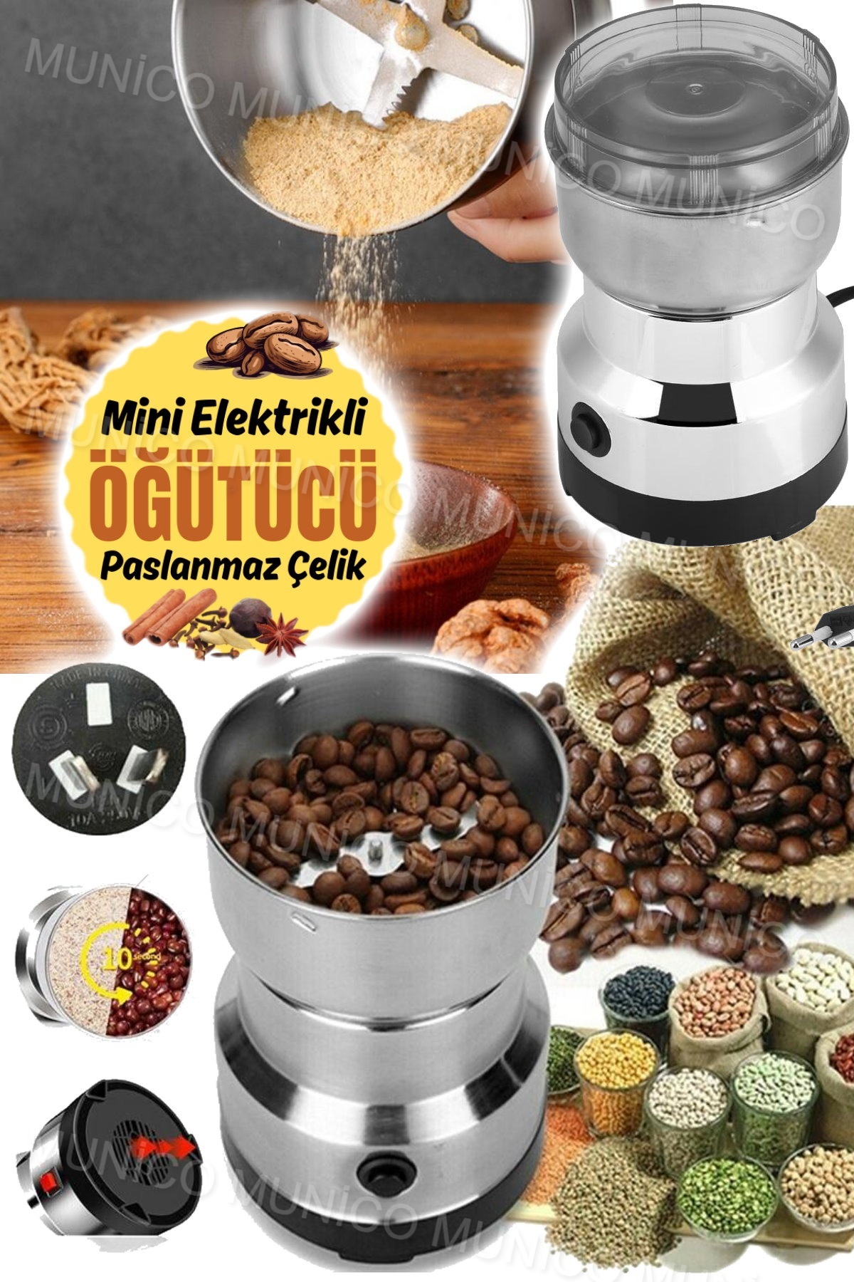 Kahve Çekirdekleri Öğütücü Çok Amaçlı Elektrikli Öğütme Aracı Paslanmaz Çelik Tohum Freze Makinesi 6