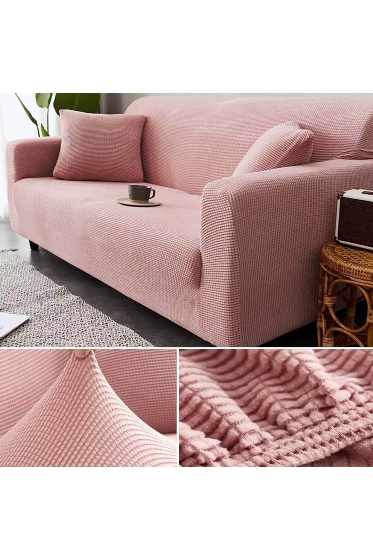 uzhanem-Flexible Lycra Stretch - Washable Square Patterned Three-Person Sofa Cover 2