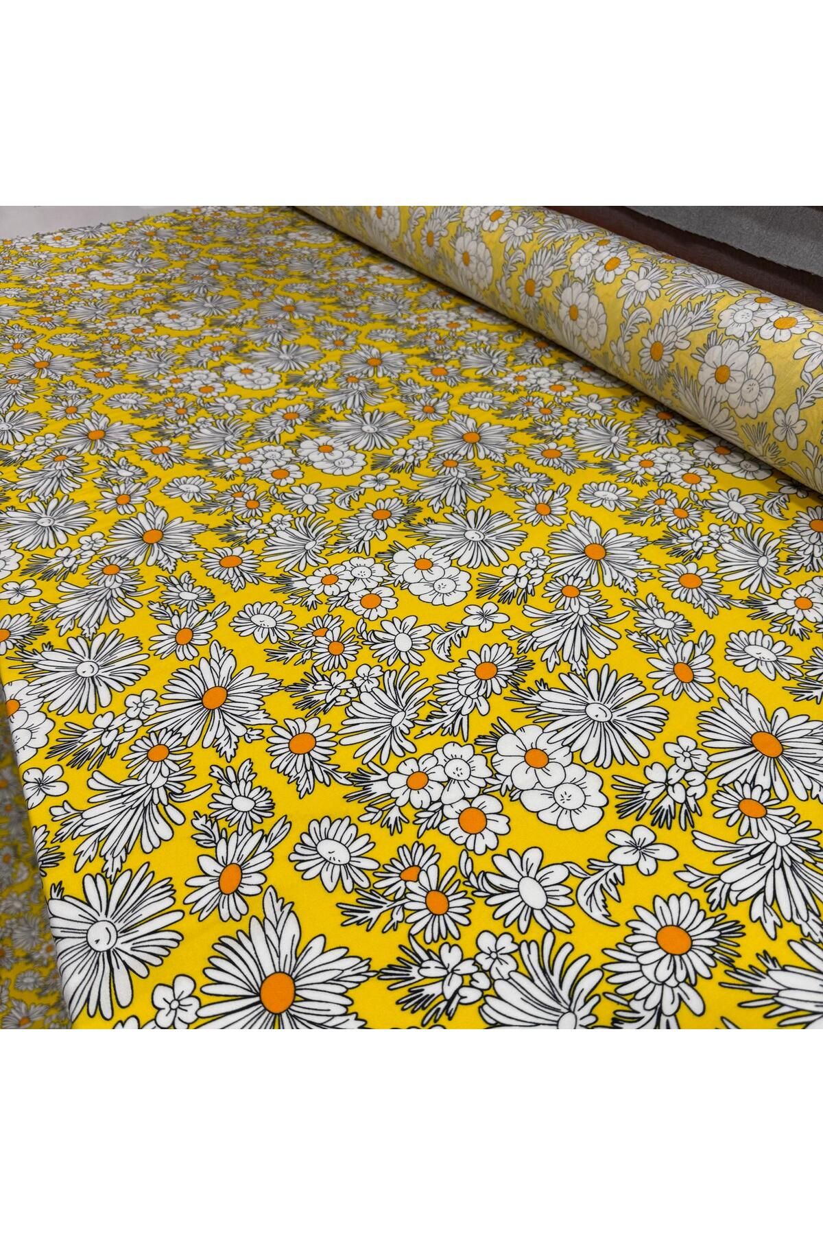 Yaren Ülker-Daisy Patterned Imported Viscose Fabric - 100% Cotton, Width 150 cm 2
