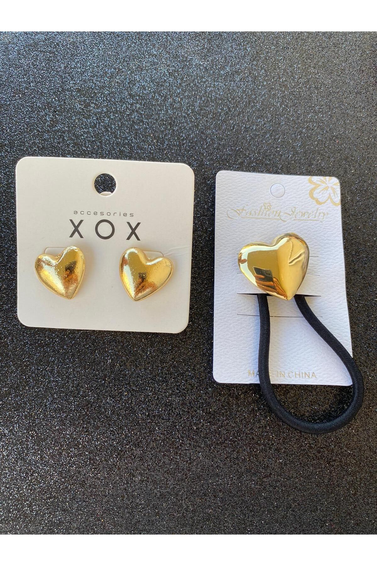 Atılgan Grp-Gold Plated Double Earring Set - 1 Earring with Buckle and Elastic 4