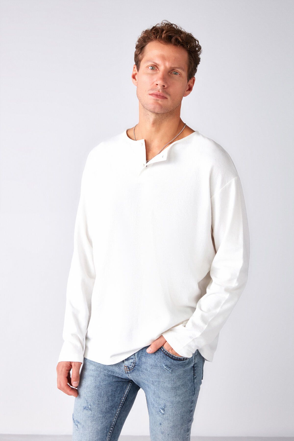 GRIMELANGE Hanorac Ecru Obișnuit Pentru Bărbați Lorenzo, Cu Textura Rustică Specială, 100% Bumbac Organic Masculin - M