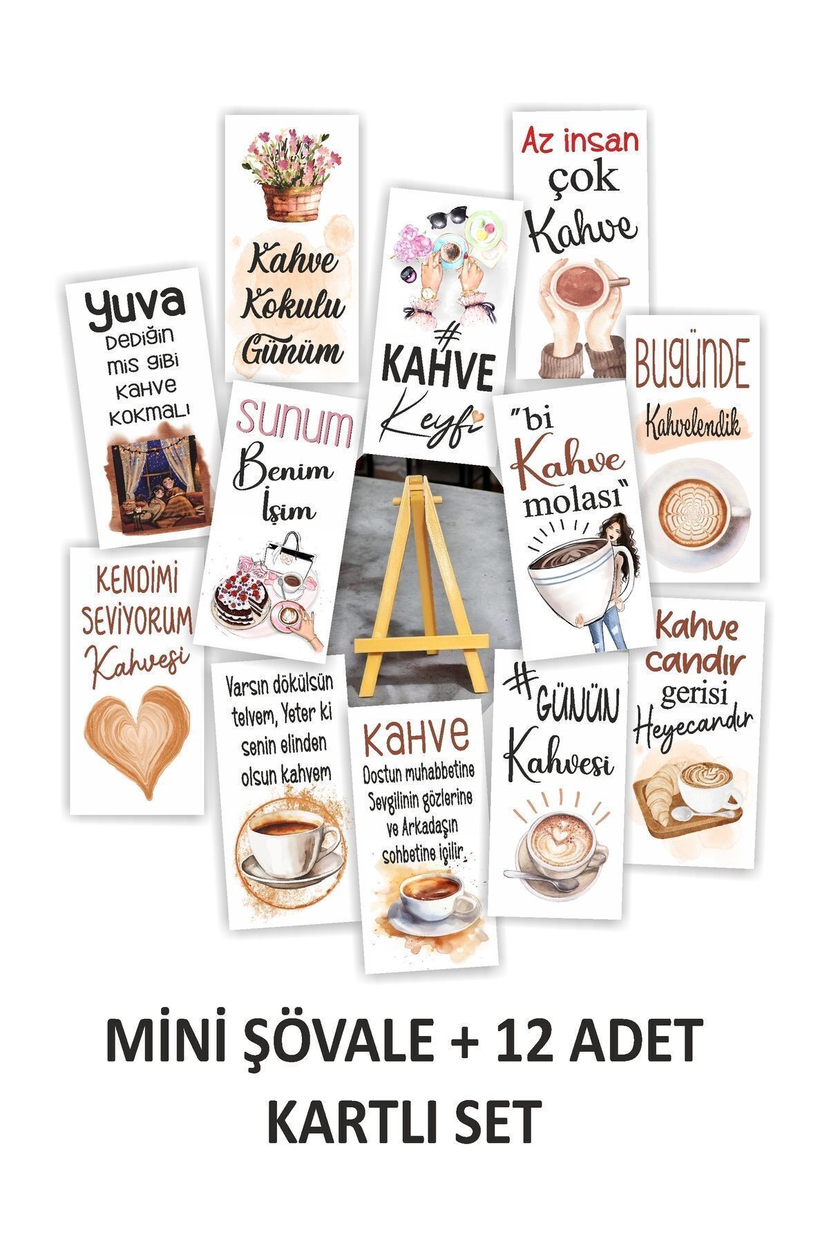 fırsatlar diyarı Kahve Motto 12'li Sunum Kartları Ve Mini Plastik Şövale - Sarı