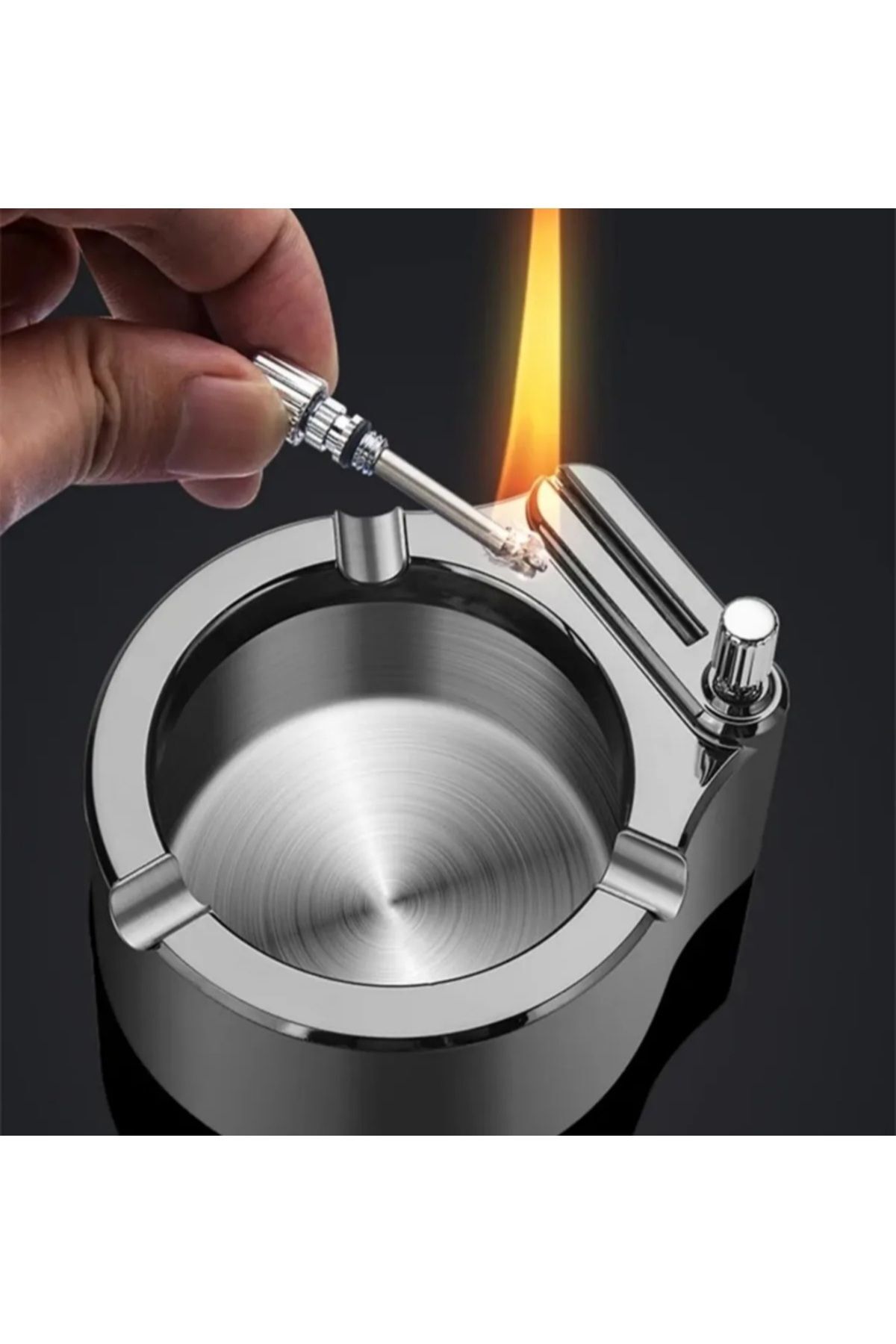 VirtuStore Luxury Stainless Ashtray With Zippo Match Lighter