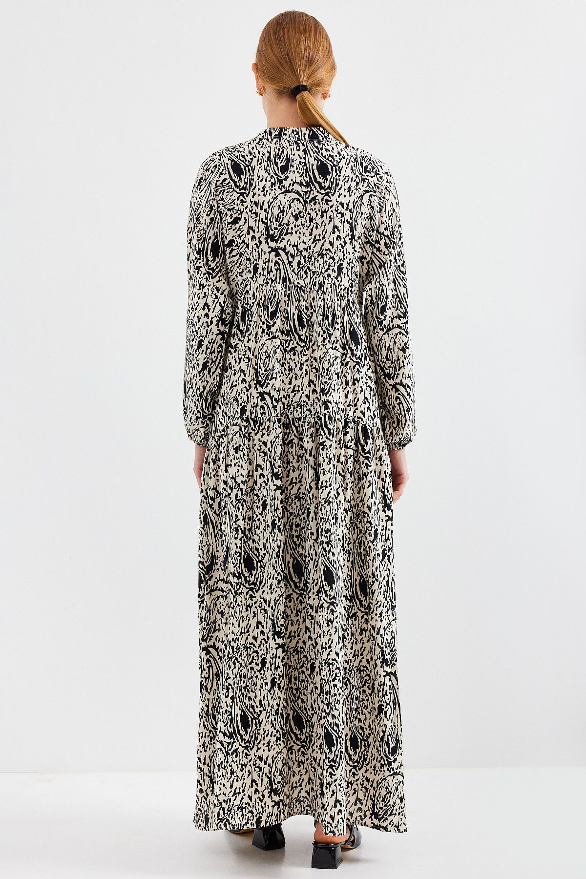 Bigdart-2423 Model Authentic Patterned Black Dress 7