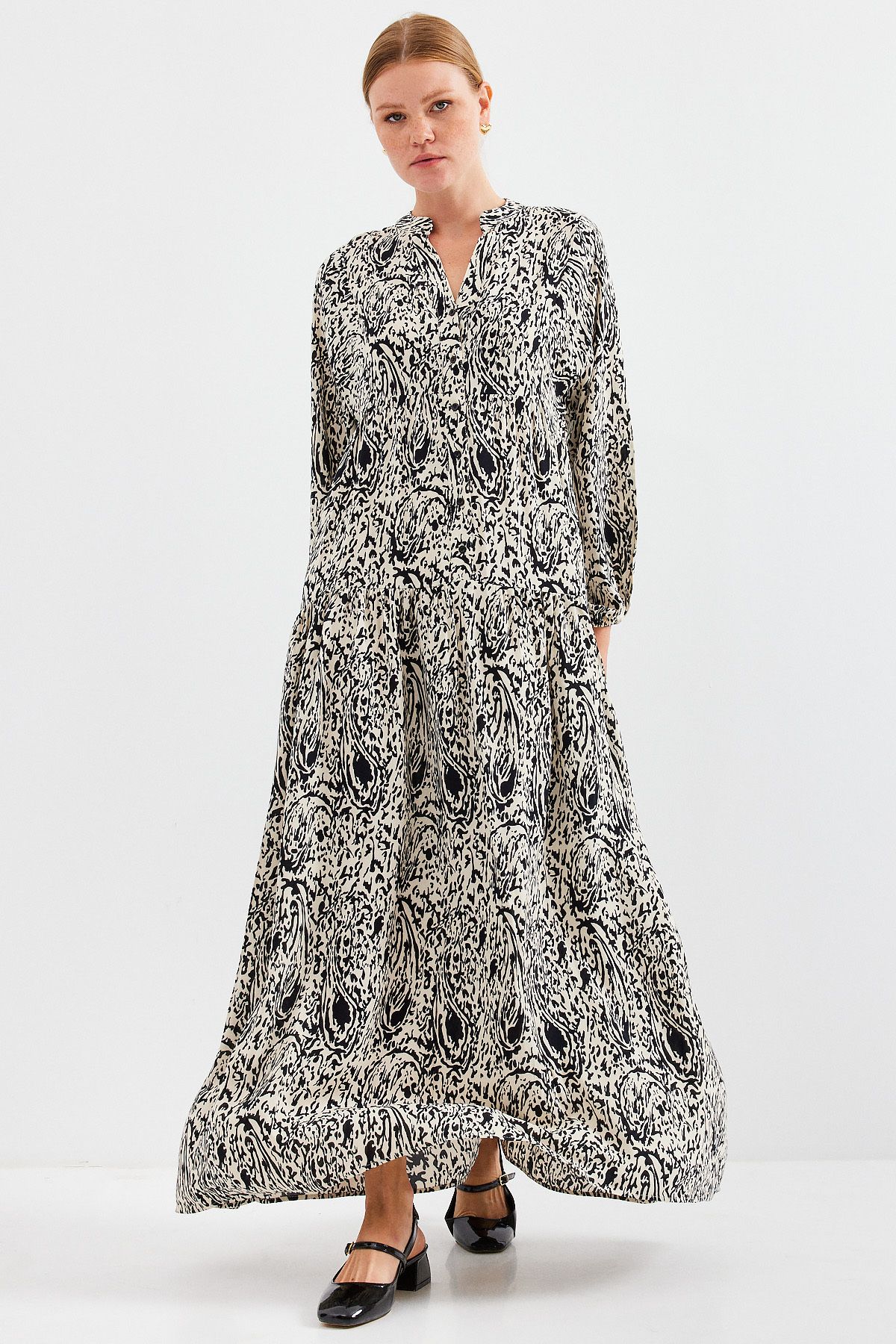 Bigdart-2423 Model Authentic Patterned Black Dress 3