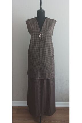 BRC Collection Kadın Etek Yelek Takım, Kazayağı Desenli Takım