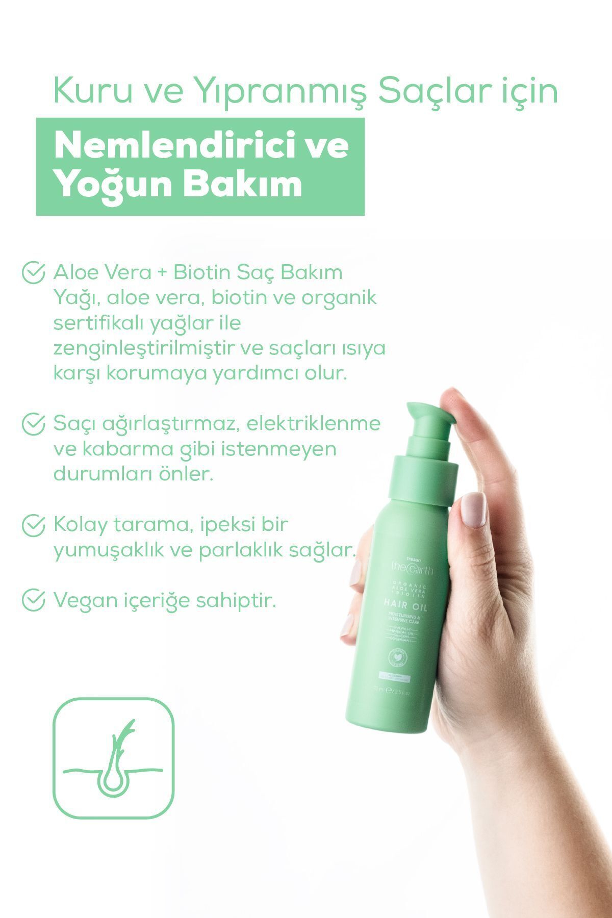 Organic Aloe Vera +biotin Saç Yağı 75 Ml — 90505 — تصویر 3 از 7