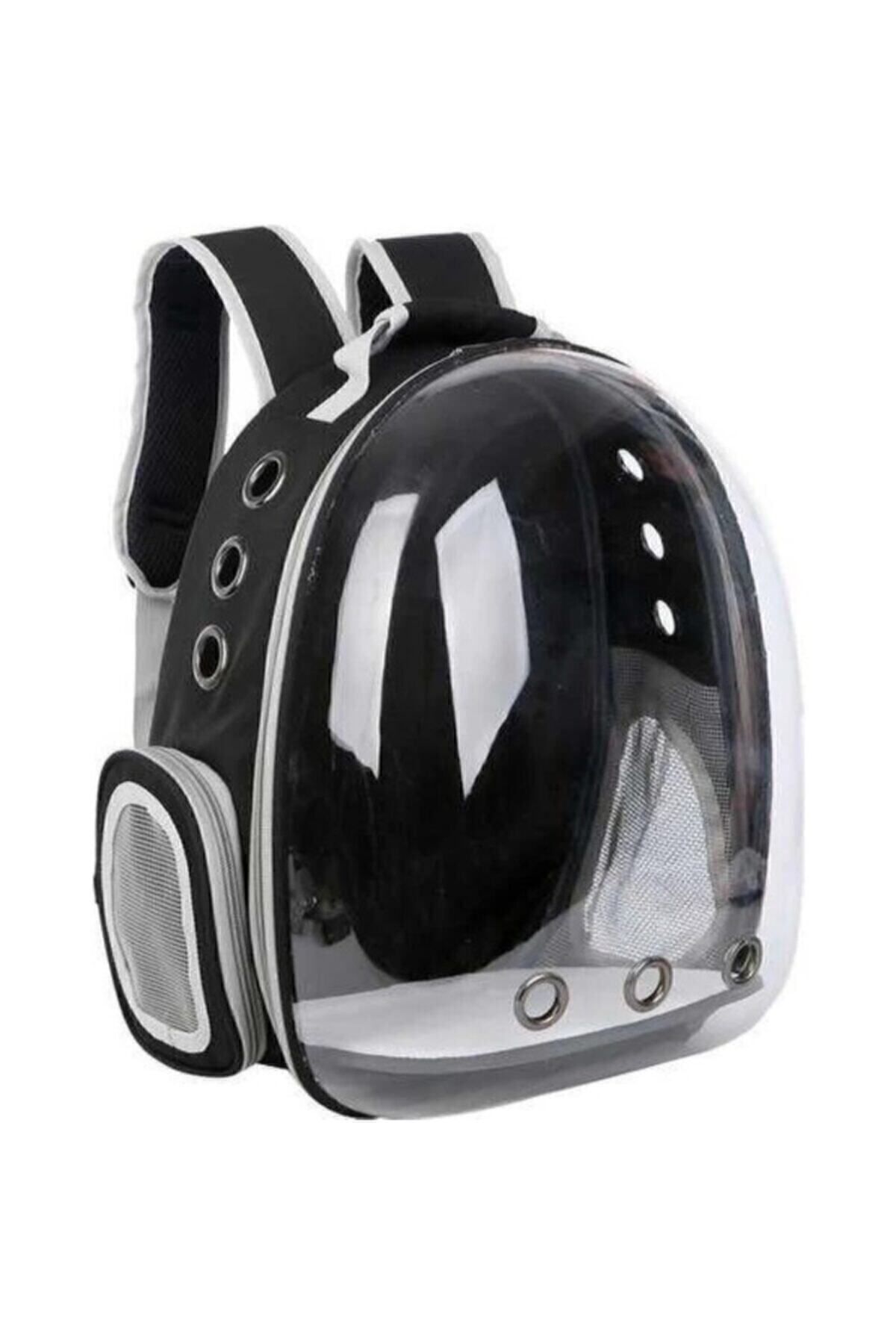 Şeffaf Astronot Kedi Köpek Taşıma Sırt Çantası 45x36x25 cm Siyah