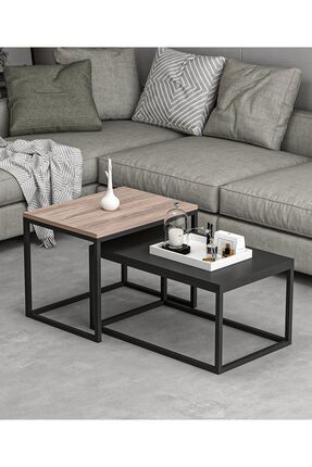 Minar Leka Metal Ayaklı Modern Orta Sehpa - Kaman/Siyah