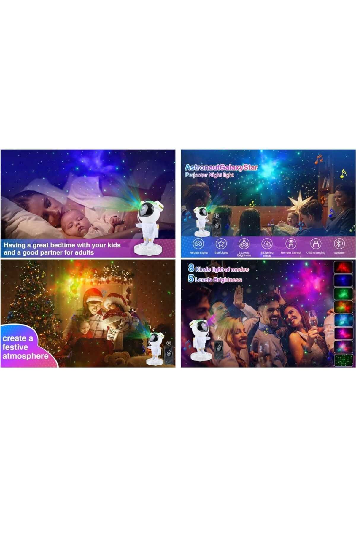 mr shopping MR Astronot Projektör Çocuklar için Yıldız Projektör Galaxy Projektör Gece Lambası,Bluetooth Müzik fotoğrafı 6 (önizleme)