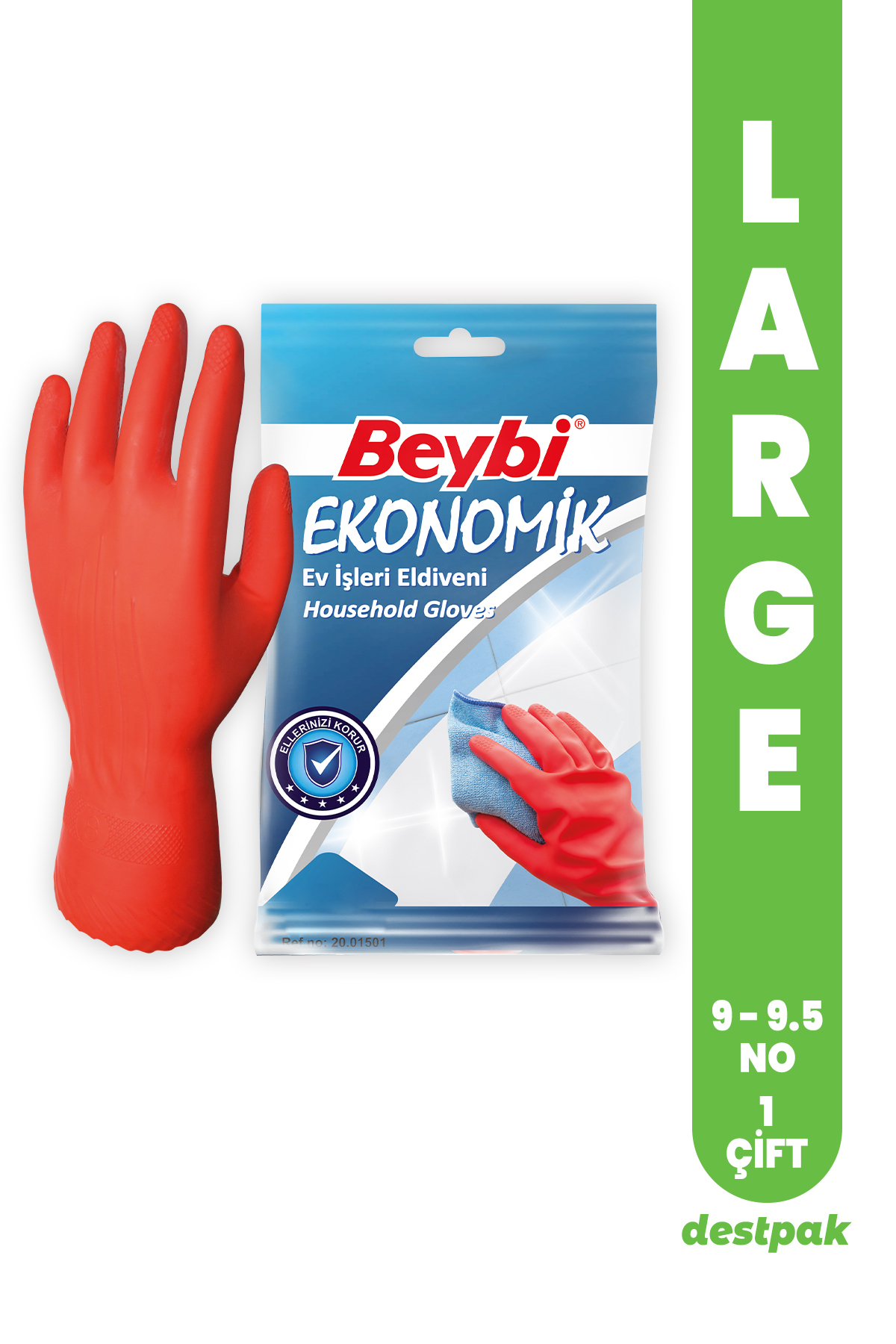 Destpak 1 ÇİFT Beybi Temizlik ve Bulaşık Eldiveni - Terletmez Pamuk Kaplı İç Yüzey (9-9.5 LARGE)