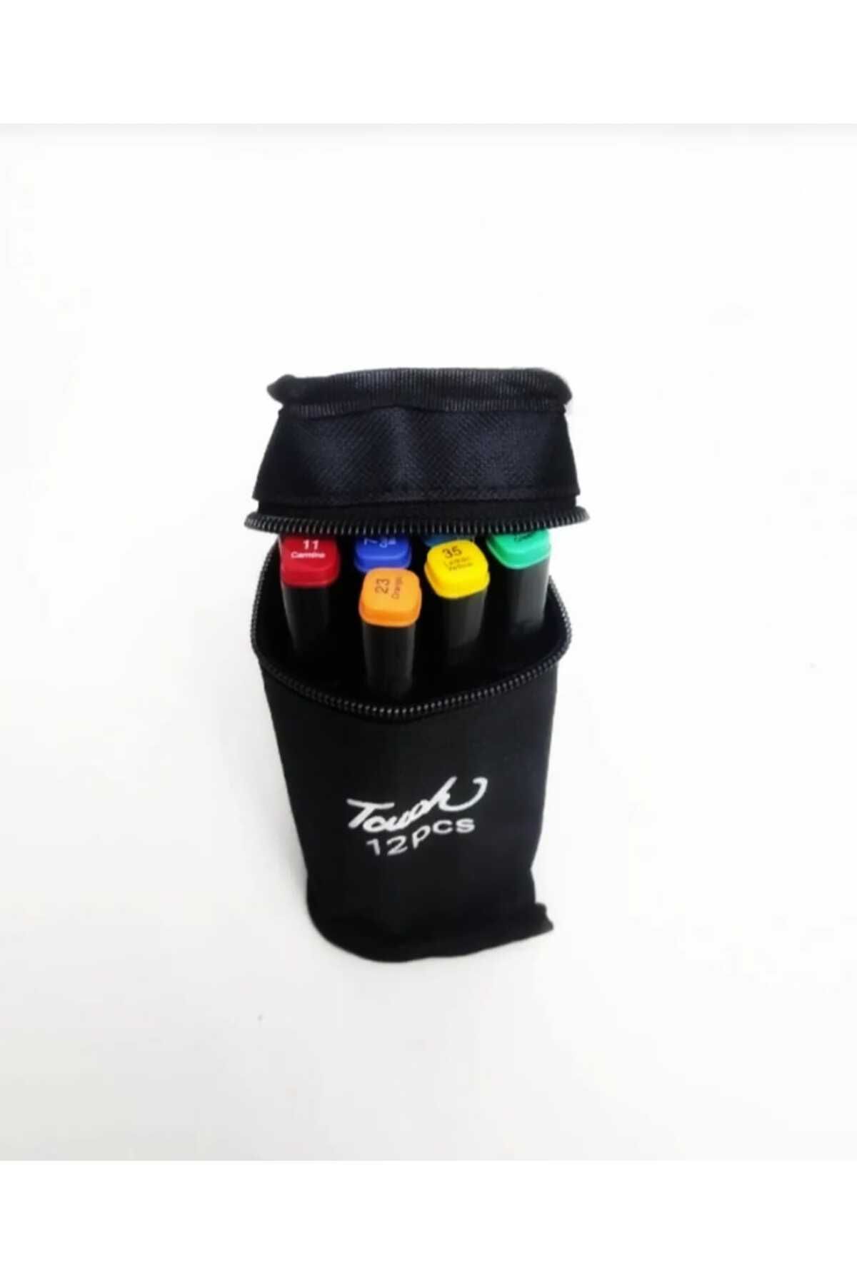 Marker 12'li Set Çantalı Taşınabilir Marker Kalem Seti 12 Renk Çift Taraflı Marker Kalem Seti