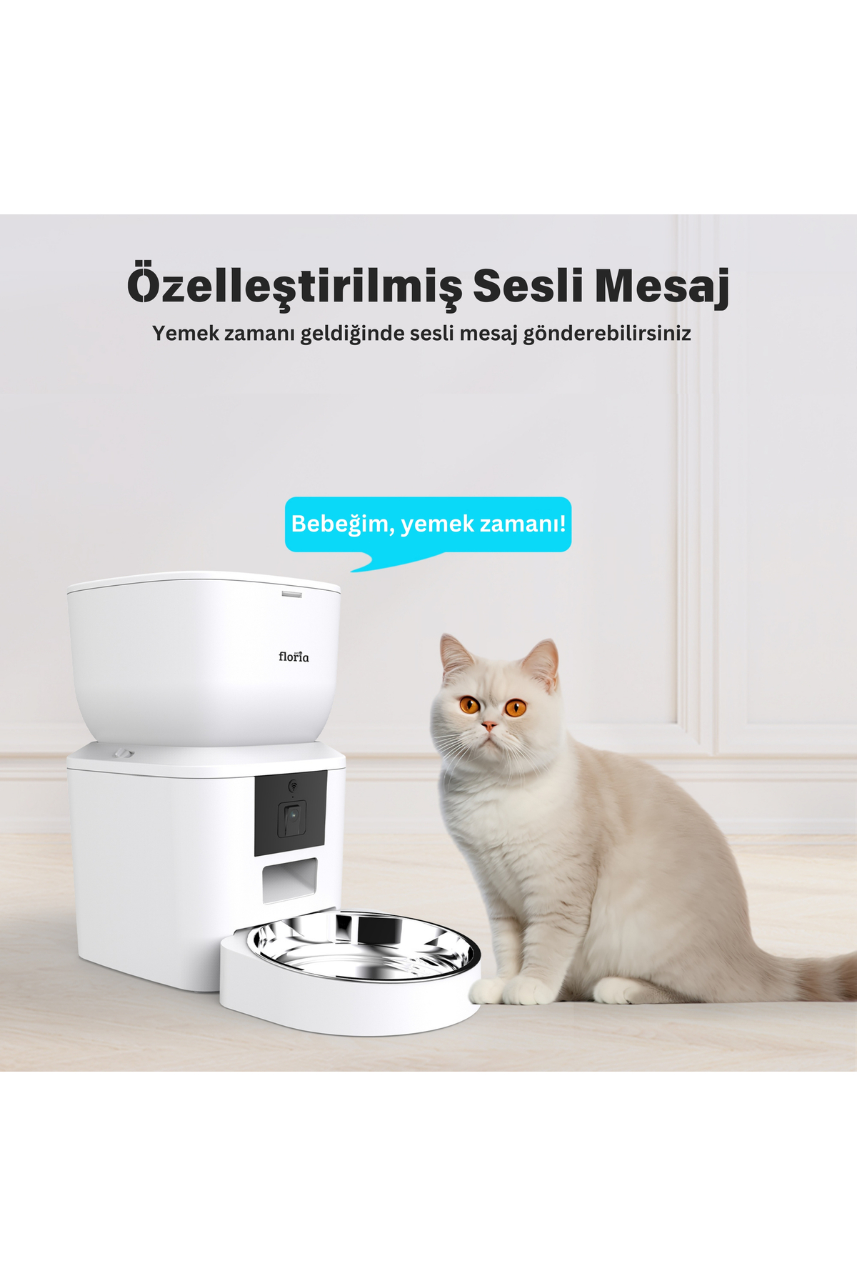 Floria Akıllı Kedi Köpek Otomatik Mama Kabı, 4L Hazne, Metal Kase, Uzaktan Sesli ve Kamera Kontrollü fotoğrafı 4 (önizleme)