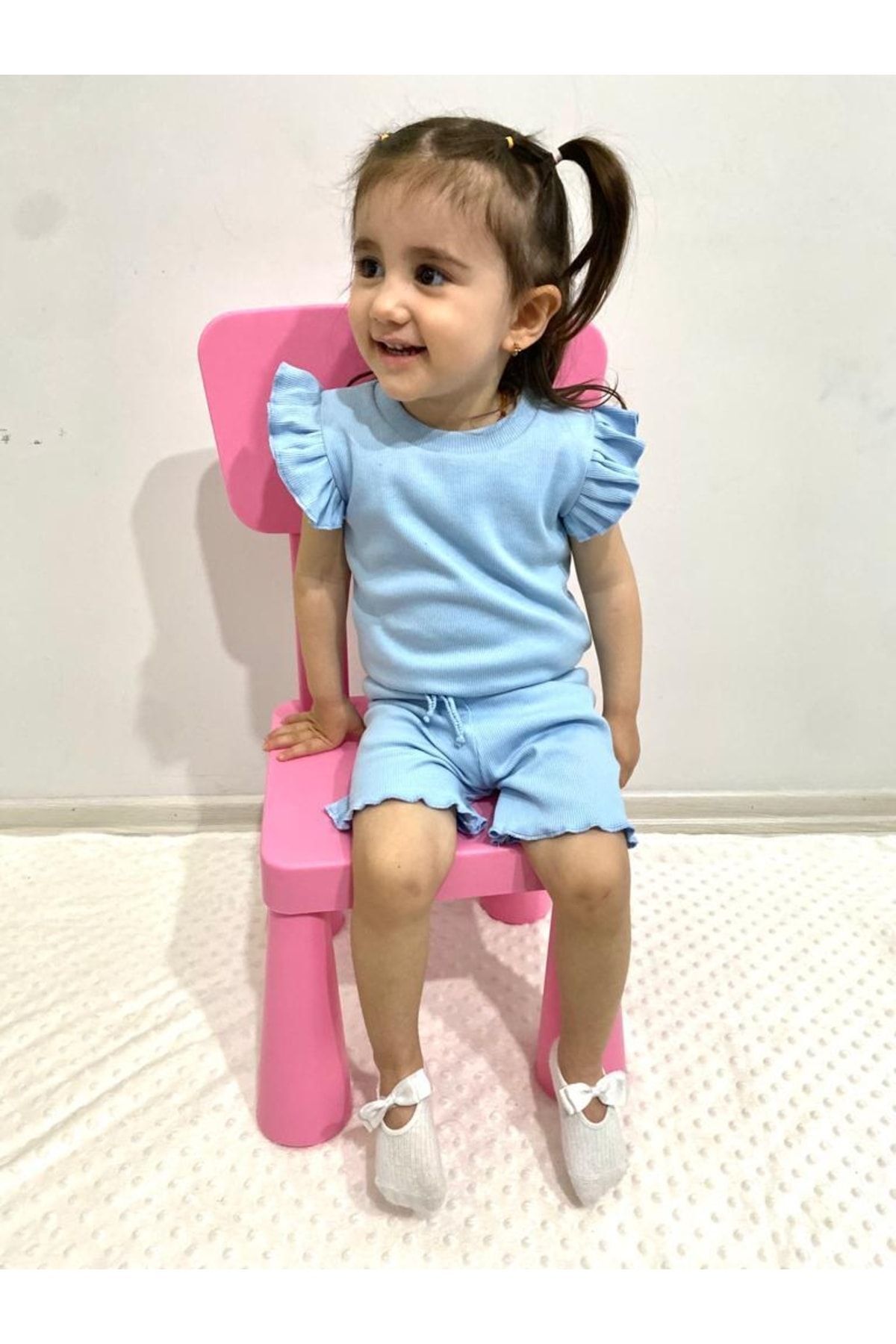 ARYA BABY Kaşkorse Kolu Fırfır Detaylı 2 Li Kız Şortlu Takım, Kız Alt-üst Takım fotoğrafı 2 (önizleme)