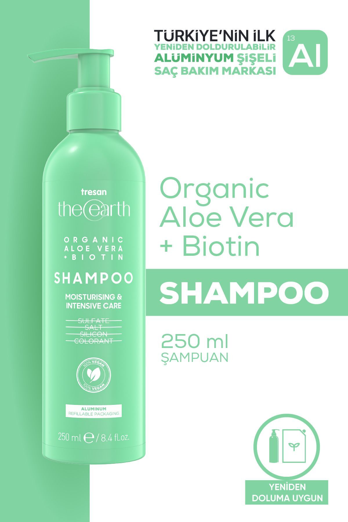 Organic Aloe Vera Biotin Şampuan 250 ml Saç Kremi 250ml — 8023 — تصویر 3 از 6