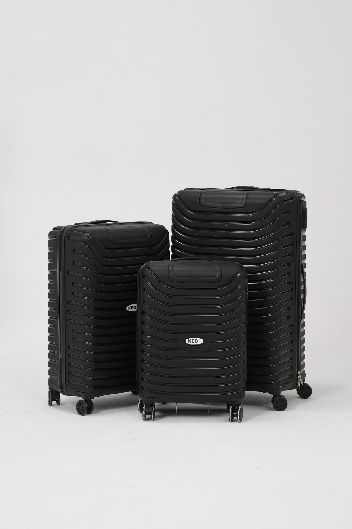 Keo-Plus Black 3-Piece Set Silicone Unbreakable PP Suitcase (Cabin+Medium+Large)