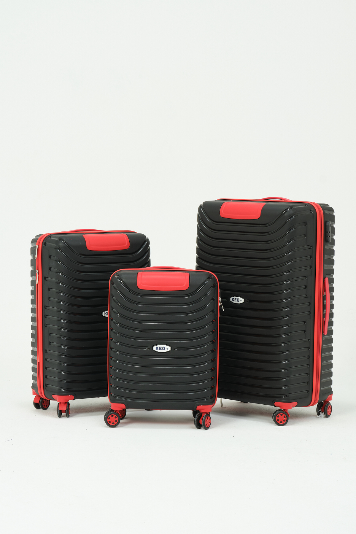 Keo-Plus Black-Red Set of 3 Silicone Unbreakable PP Luggage (Cabin+Medium+Large)