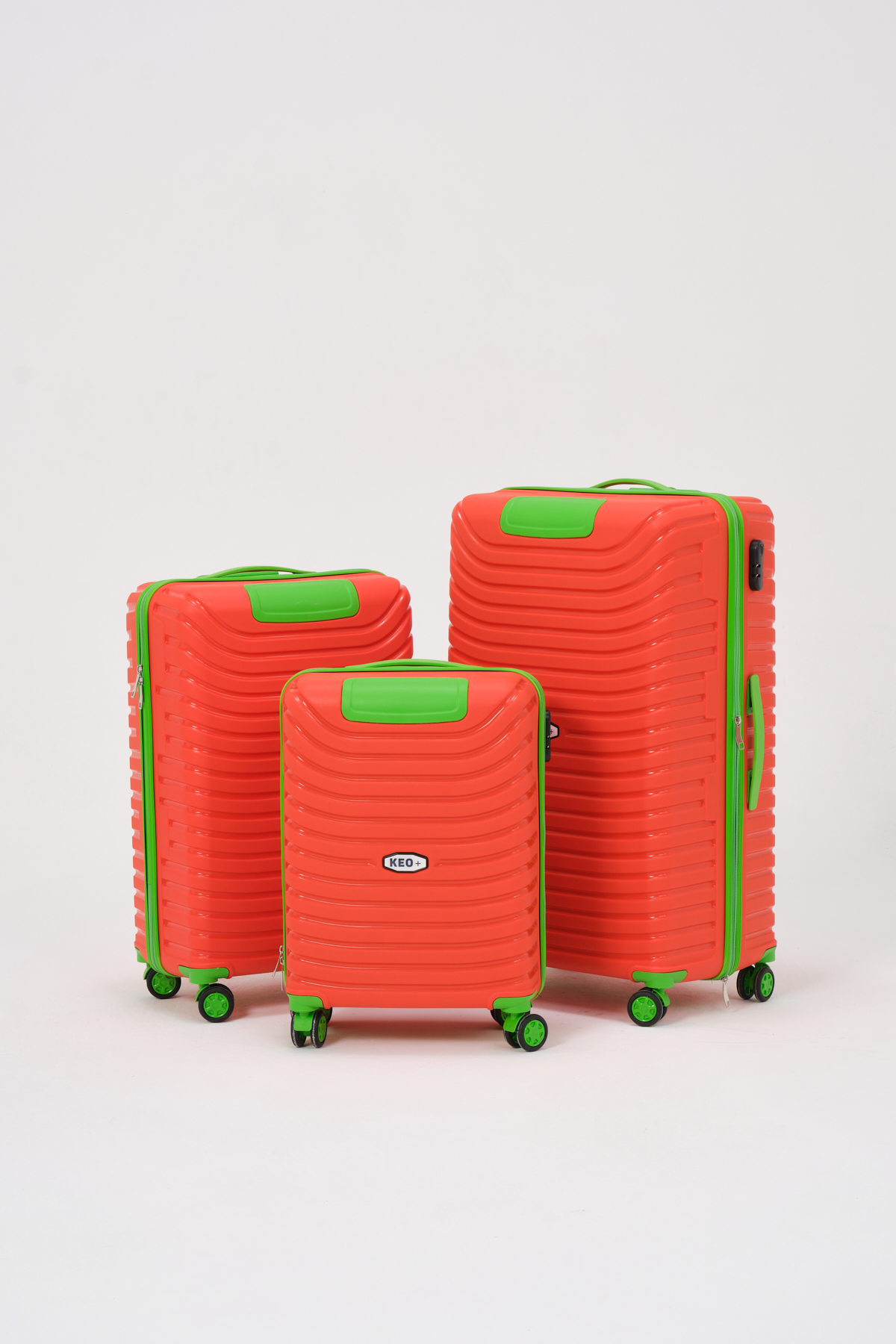 Keo-Plus Orange-Green Set of 3 Silicone Unbreakable PP Luggage (Cabin+Medium+Large)