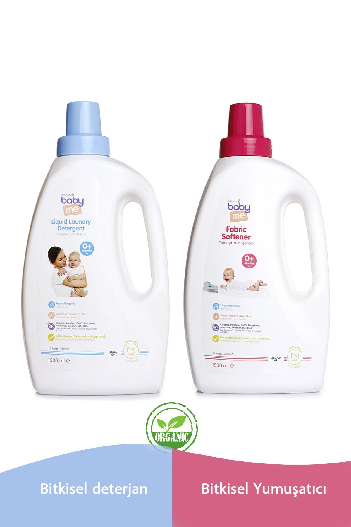 Baby&Me Doğal Sıvı Bebek Çamaşır Deterjanı 1500 ml, Doğal Çamaşır Yumuşatıcı 1500 Ml Set