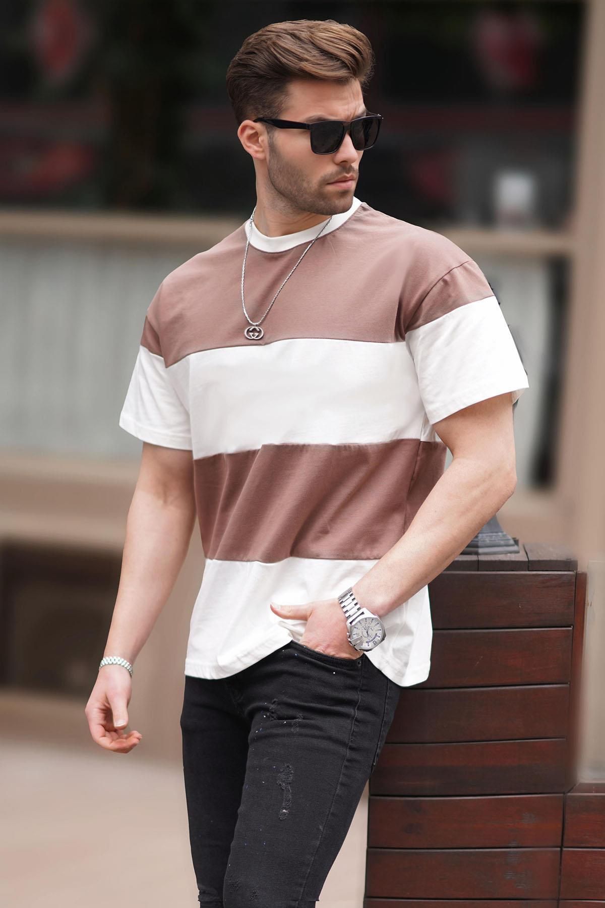 تی شرت یقه خدمه مینک Oversize Color Blocked 7020 Madmext