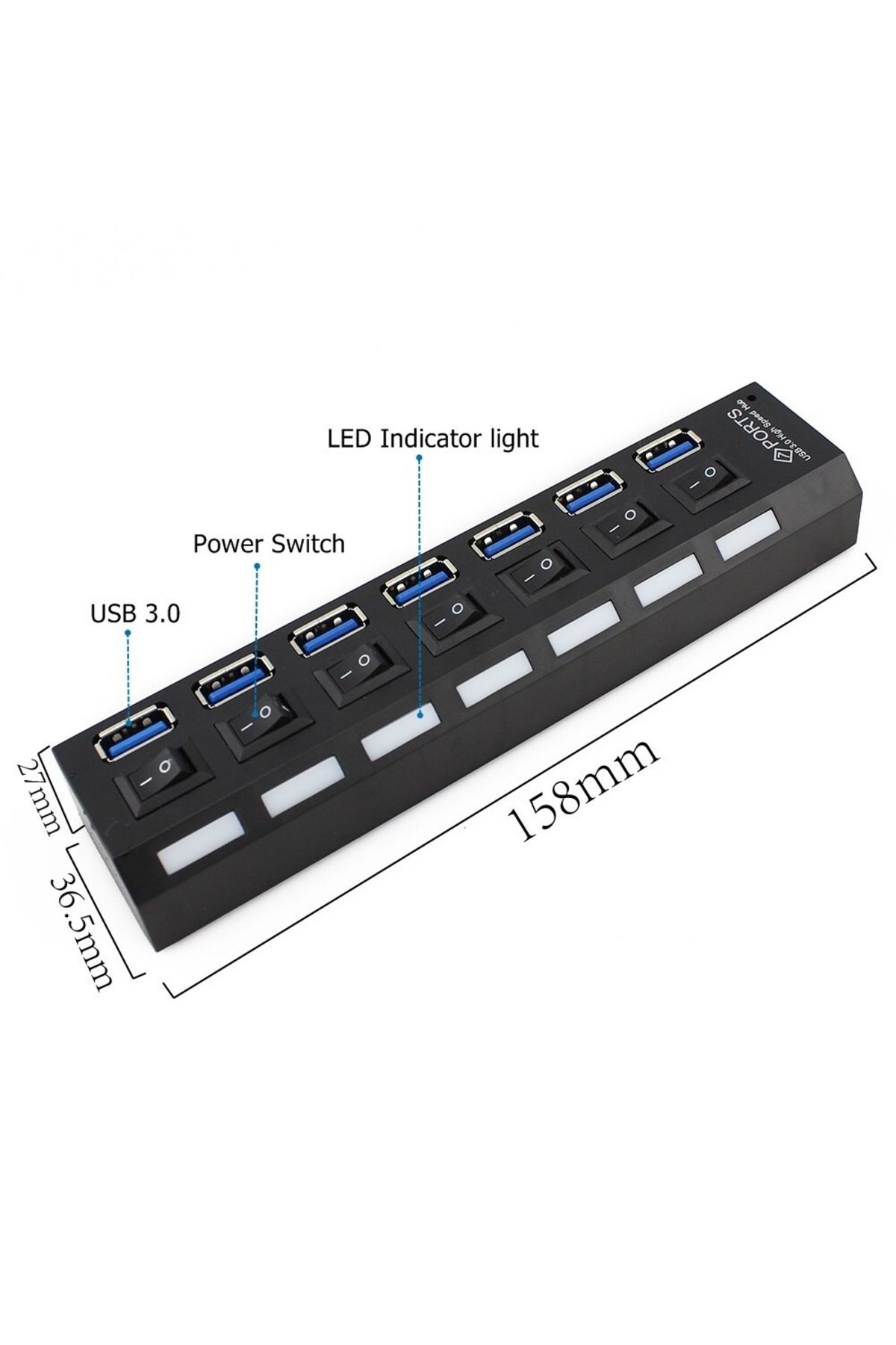 Triline-7 Port USB Hub -Multiplexer USB 3.0 with On/Off Switches 4
