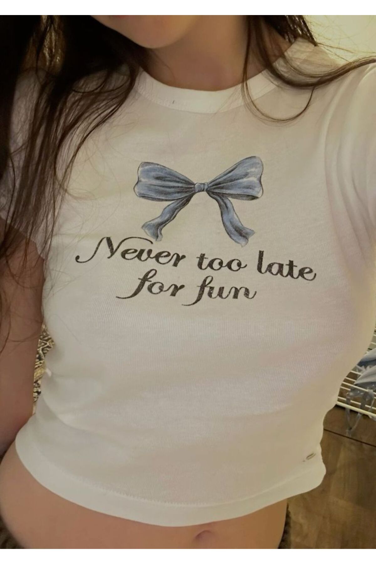 Violon Crop Alb Pentru Femei Cu Imprimeu Never Too Late Femeie - M/L