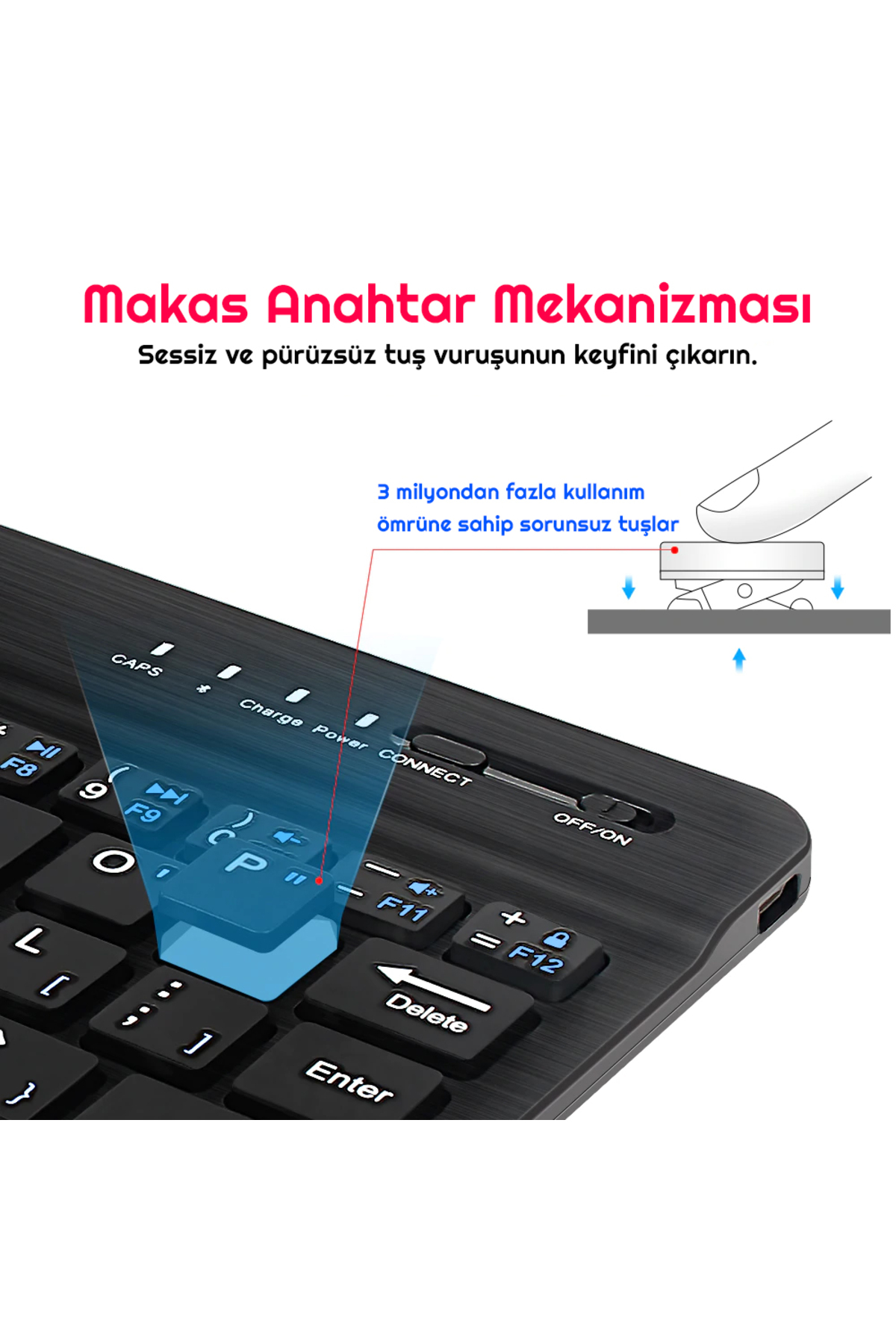 Mini Bluetooth Kablosuz Şarjlı Pilli Slim Rubber Klavye 4
