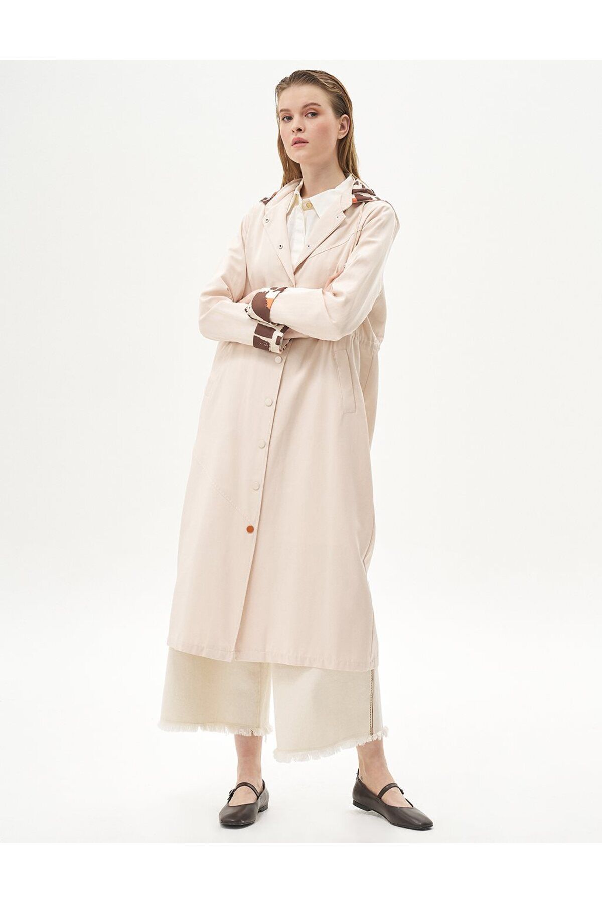 Kayra-Light Cream Fabric Mixed Snap Cap 2