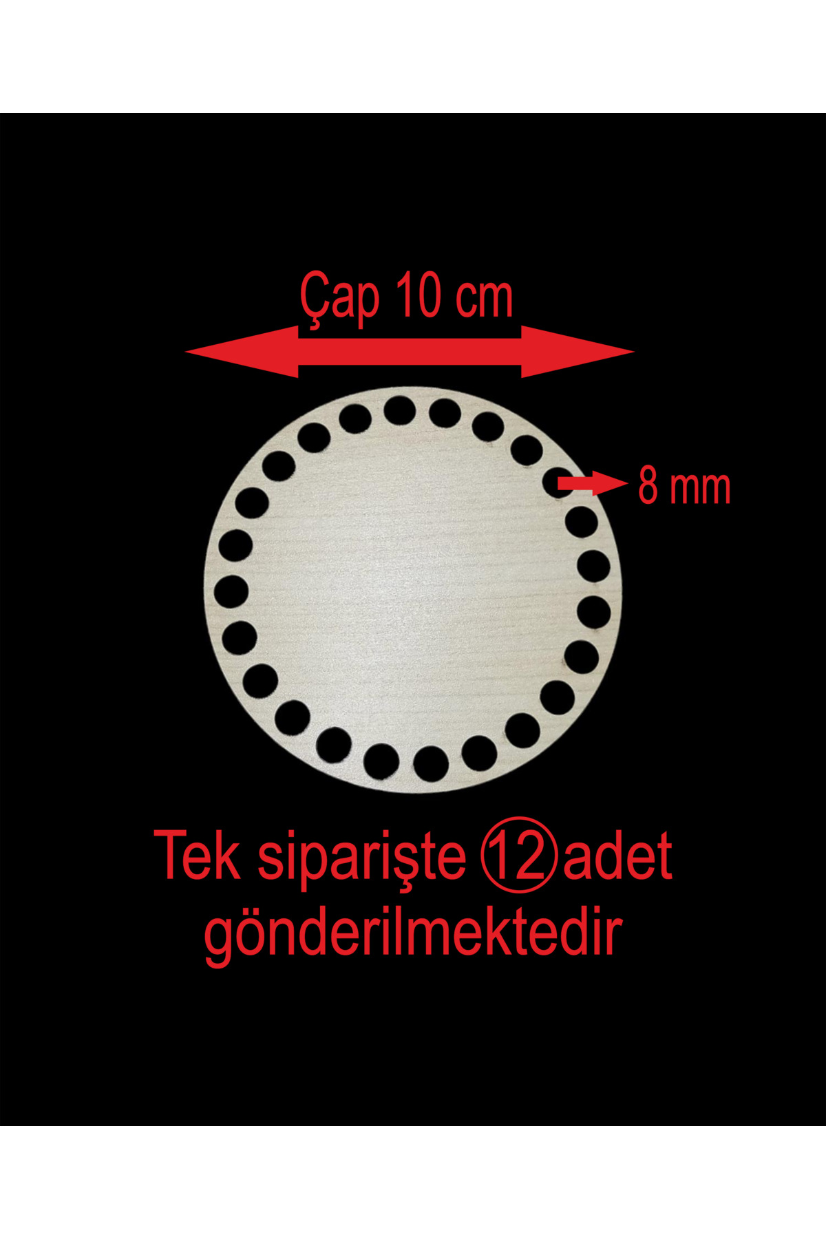 ASUDE HEDİYELİK Ahşap Krem 10 Cm 12 Ad Bambu Tepsi Örgü Plakası Supla Delikli Altlık Tığ Taban Işi Sepet Tabanı