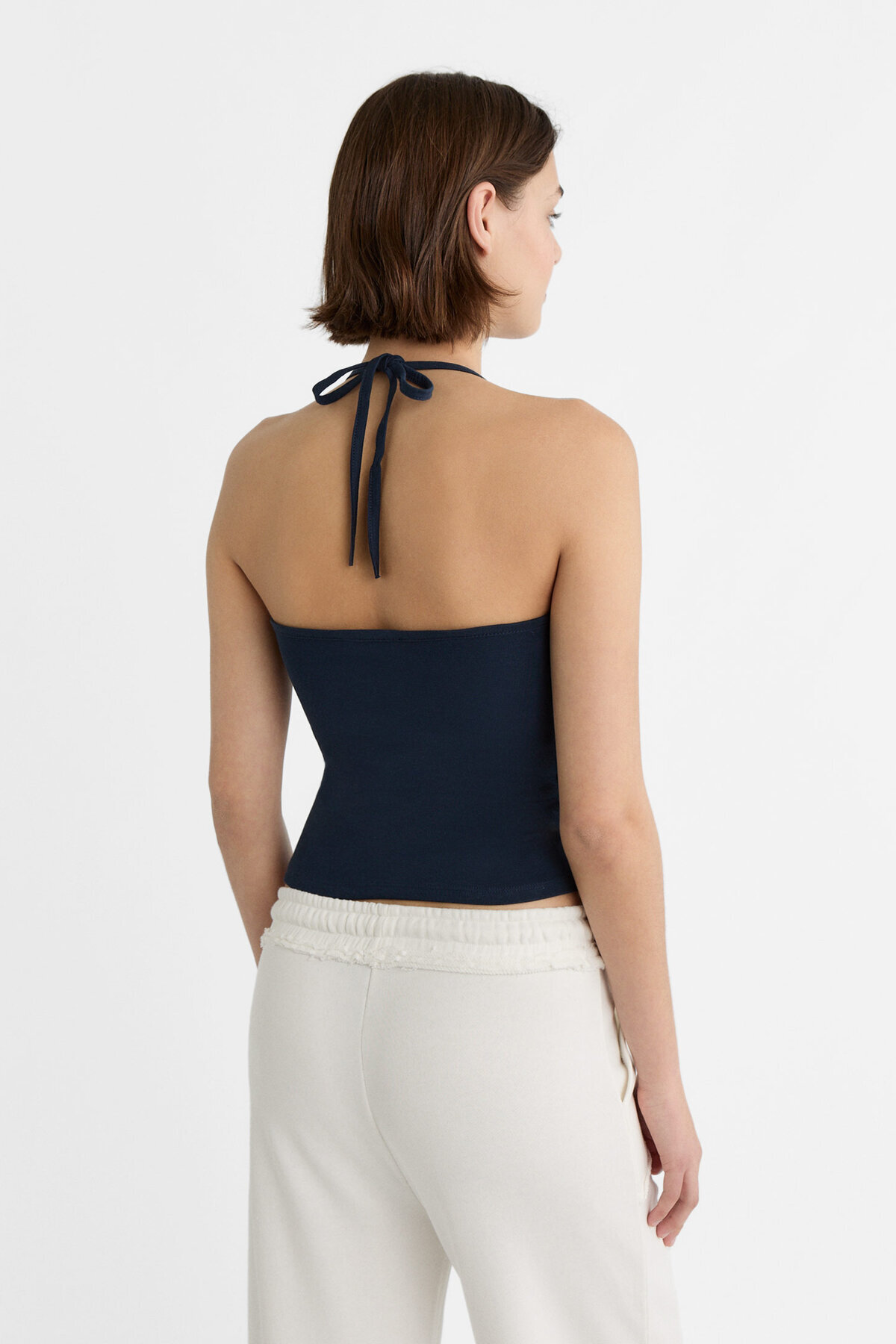 Çizgili Halter Bağlamalı Üst