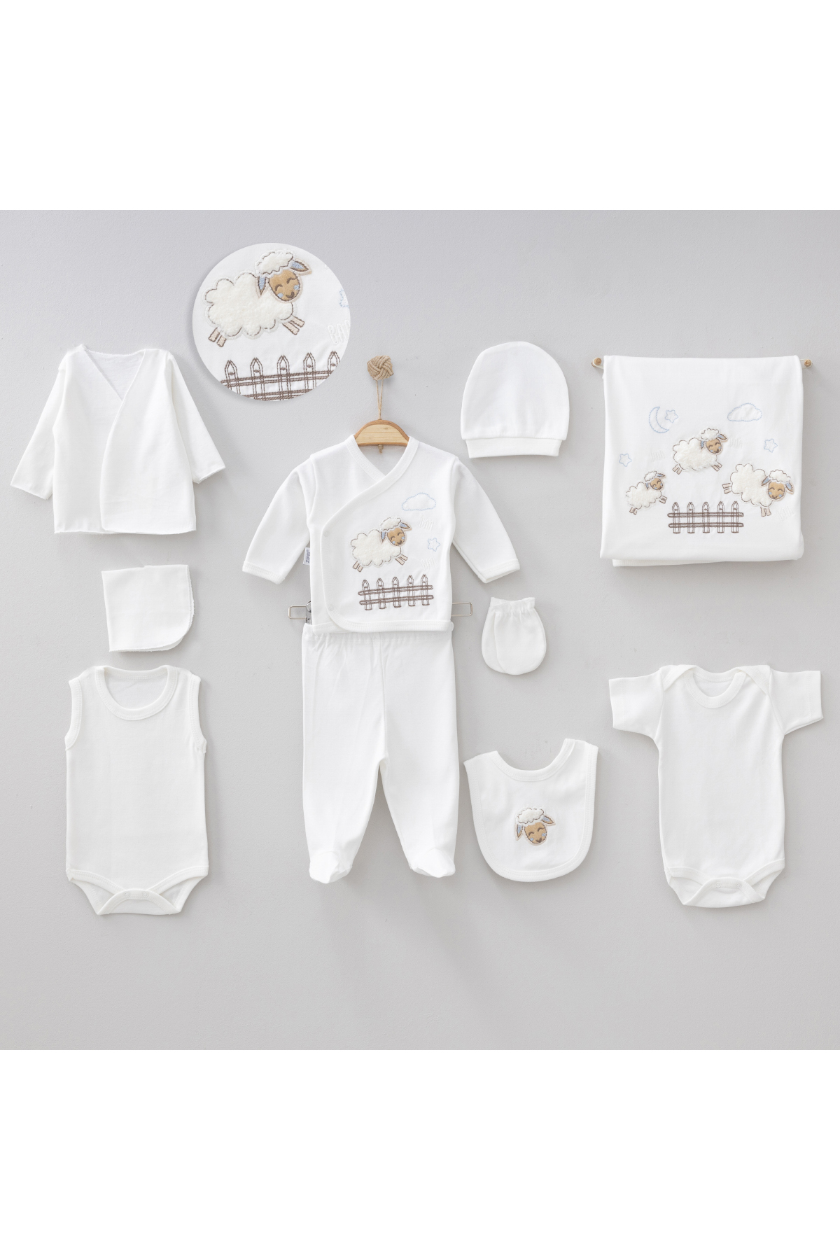 Bombinoo 7’Li BÜYÜK DOĞUM SETİ (10LU HASTANE ÇIKIŞI, ÇANTA, PORTBEBE, KUNDAK, BATTANİYE, MENDİL VE ÇORAP SET) fotoğrafı 2 (önizleme)