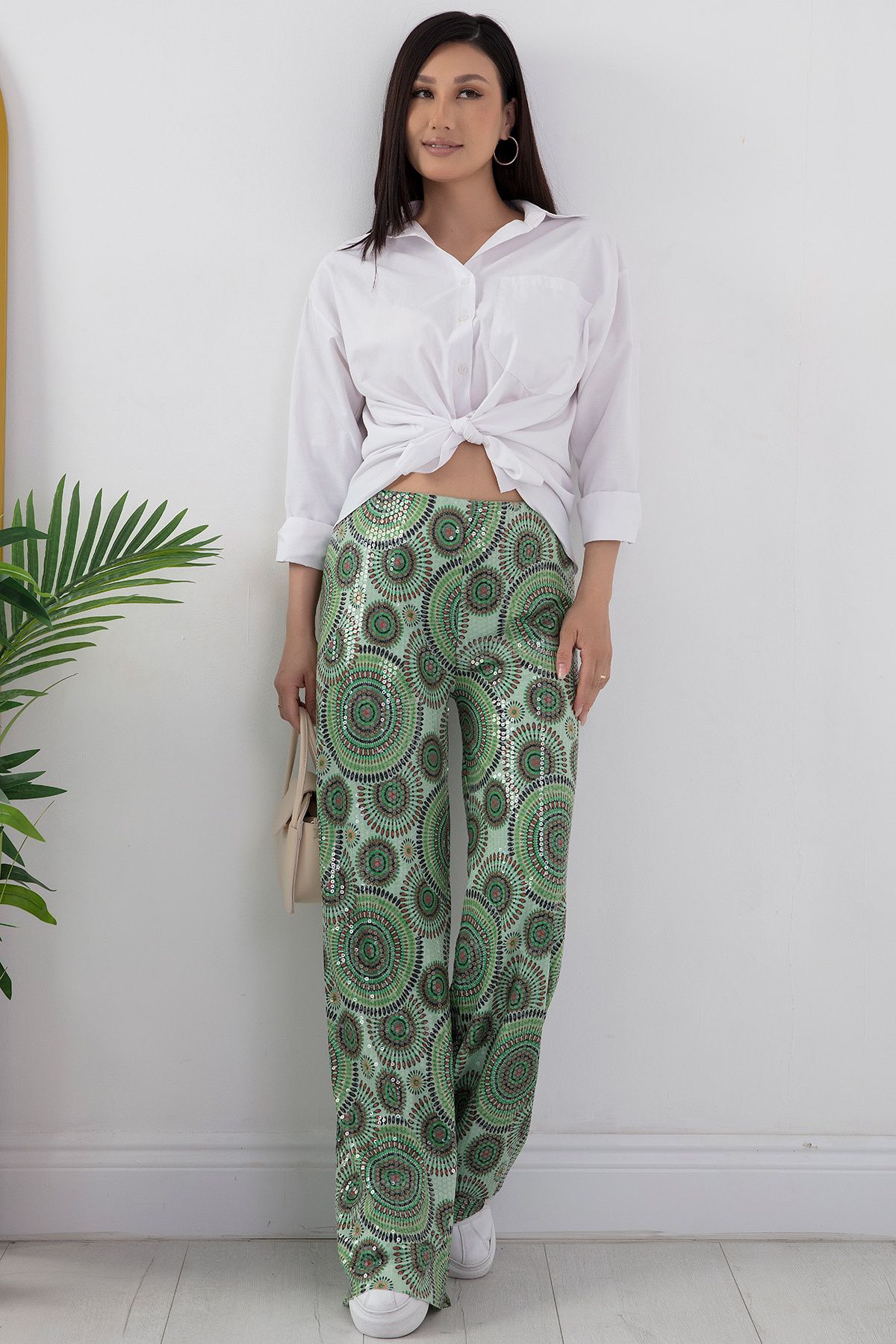 PULLIMM-ESP048 Model Sequin Elastic Waist Trousers 5