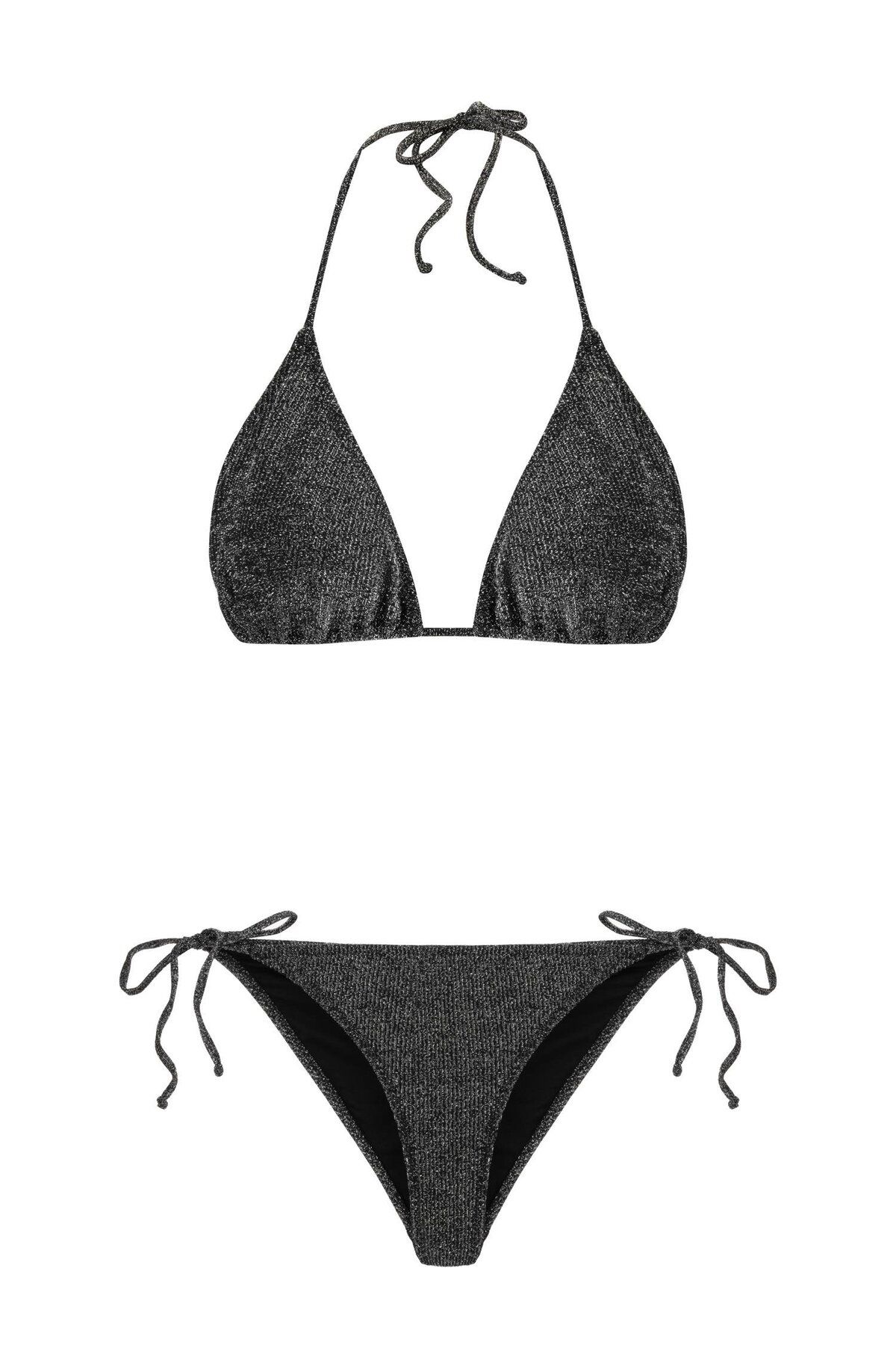 AQUELLA-Triangle Bikini Set - Black Lurex Gathered 1