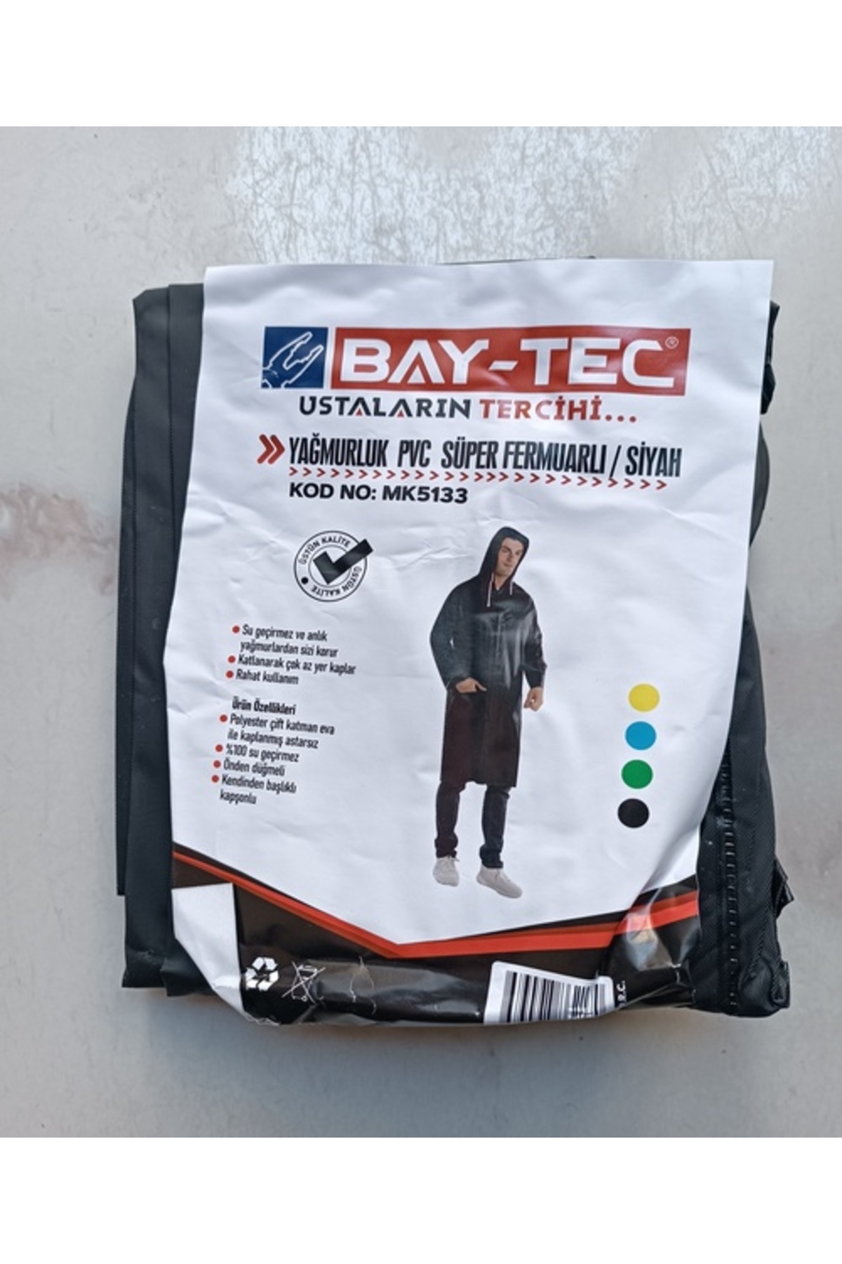 Baytec-Black Pvc Raincoat - Zippered, Standard Size 1