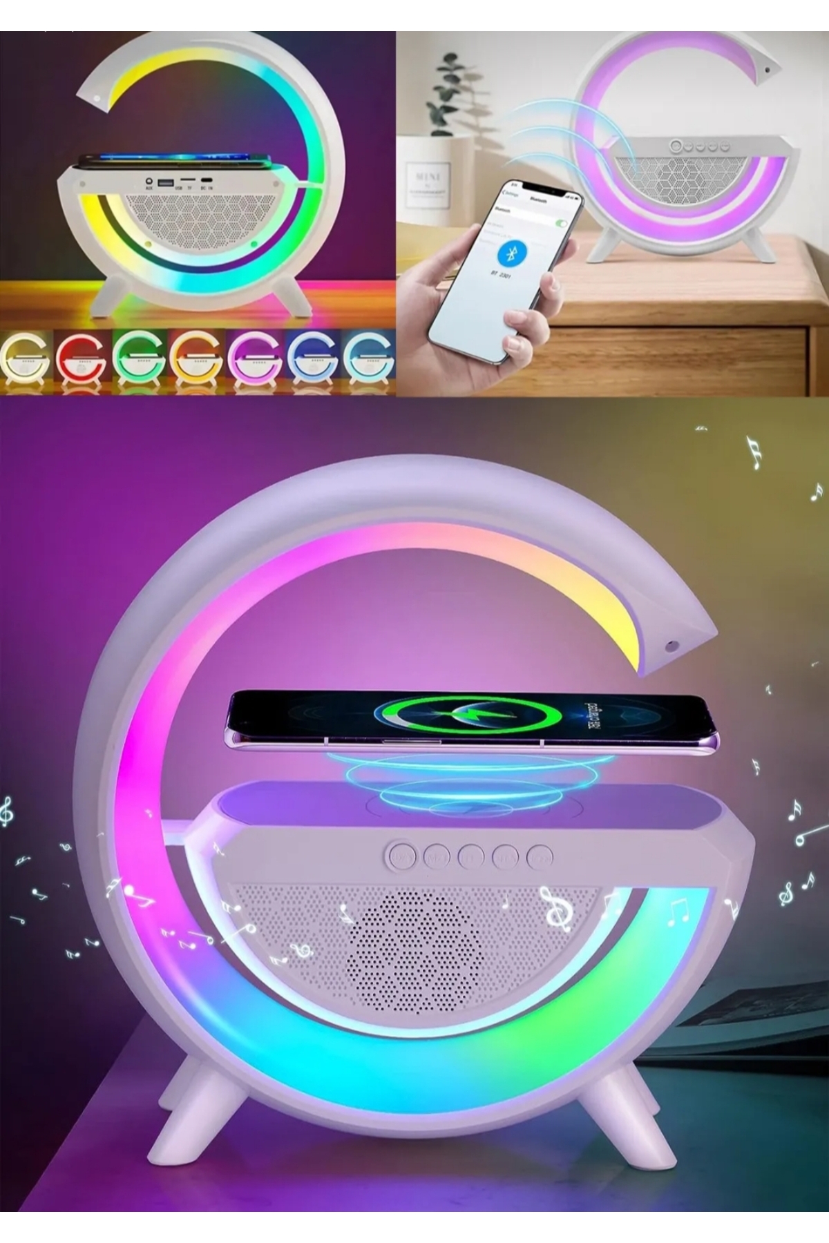 Akıllı Gece Masa Lambası G Wireless Şarjlı Bluetooth Hoparlör Speaker-magsafe Şarj-ses Bombası Dekor 2