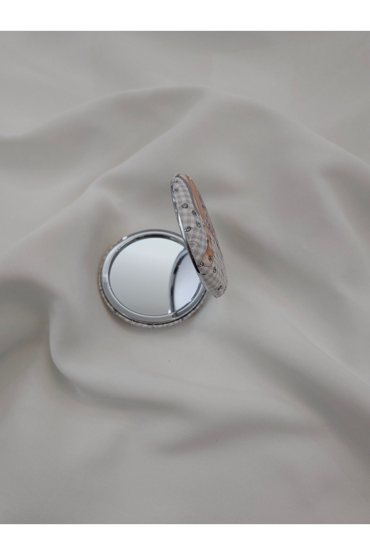 NOMİ-Stylish Patterned, Double Sided, Stoned, Round Pocket and Bag Mirror 3