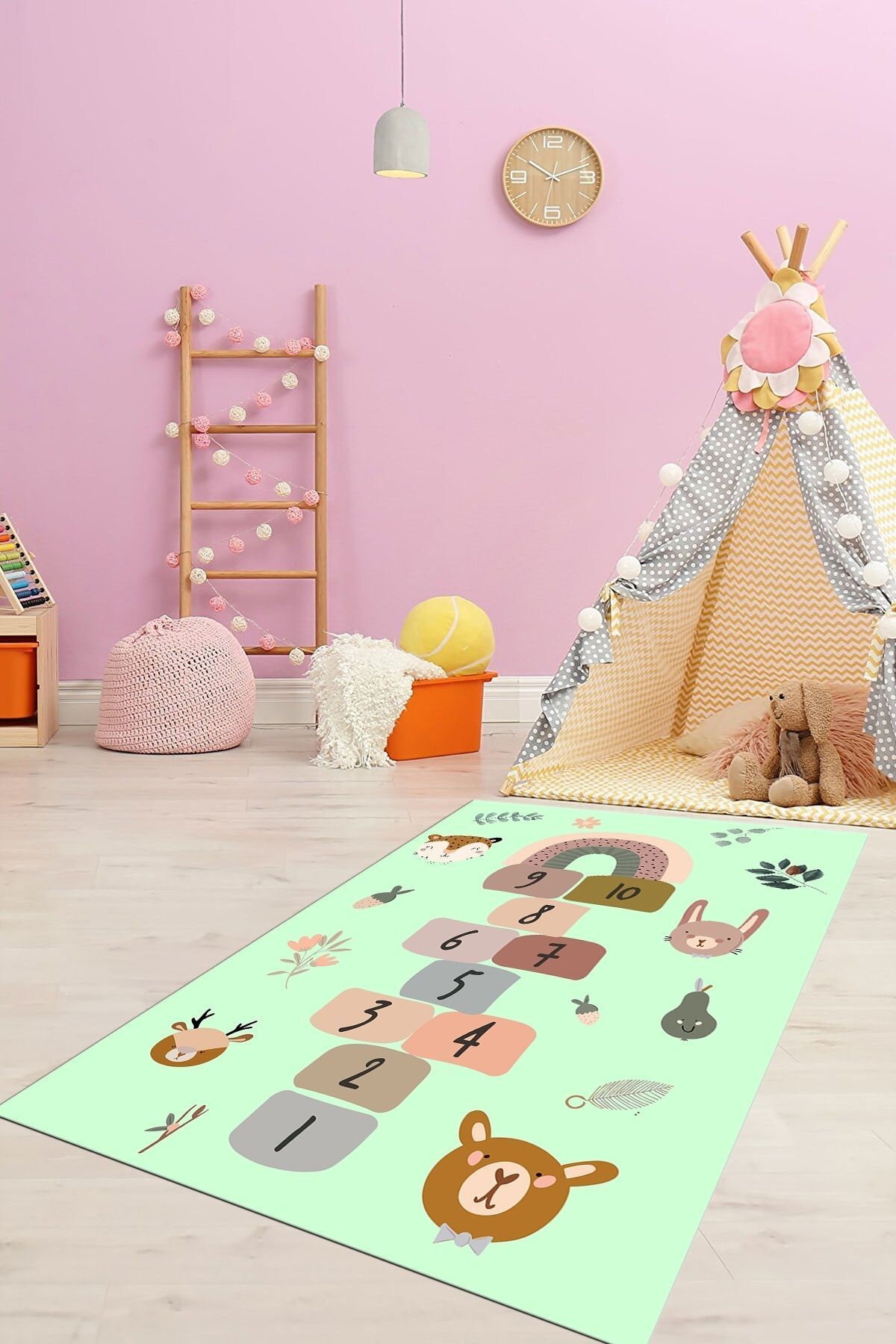 EY HOME-Non-Slip Digital Printed Children's Play Mat - Tab Pattern, Washable, Green 6