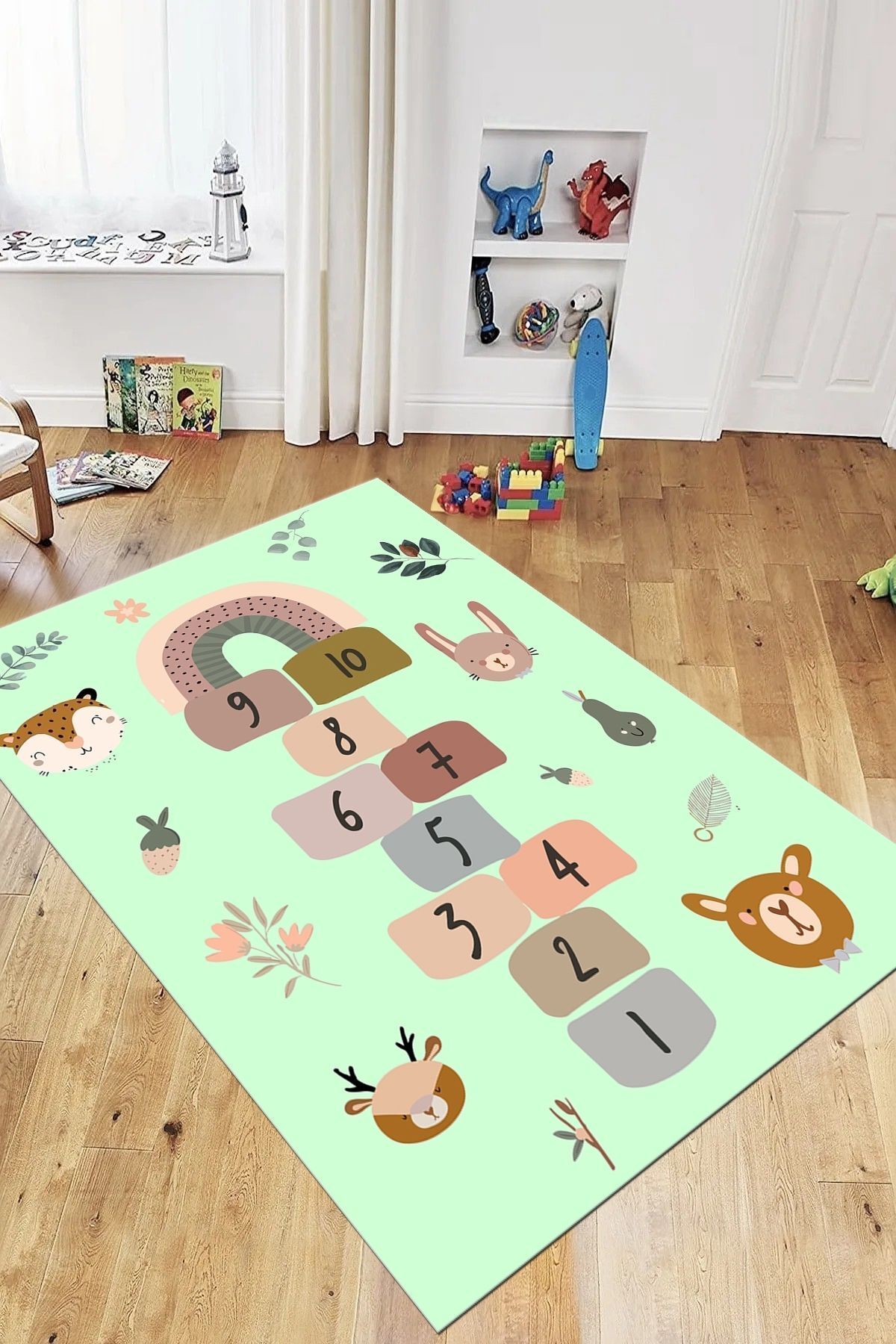 EY HOME-Non-Slip Digital Printed Children's Play Mat - Tab Pattern, Washable, Green 4