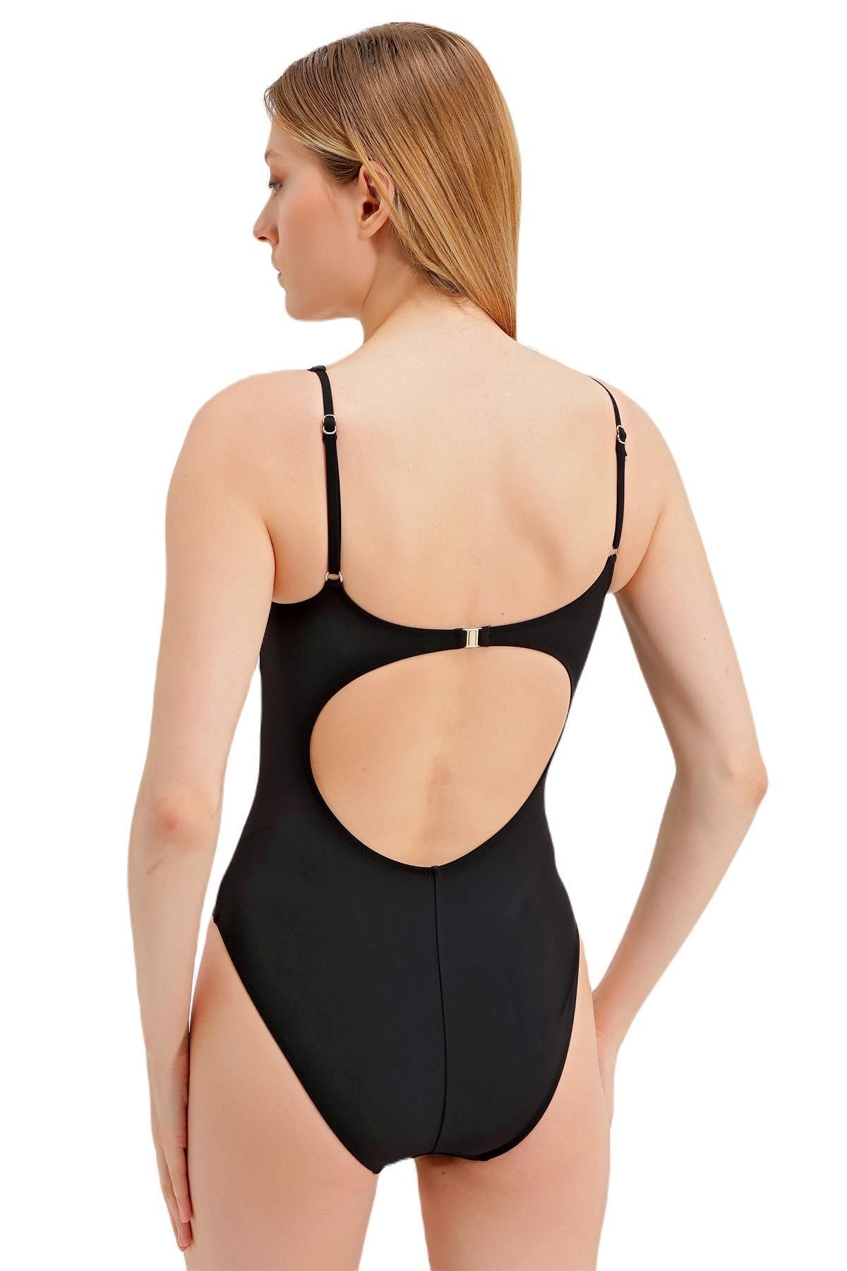 ZEKİ-Zeki Gold Black Swimsuit - Accessory Detailed 4