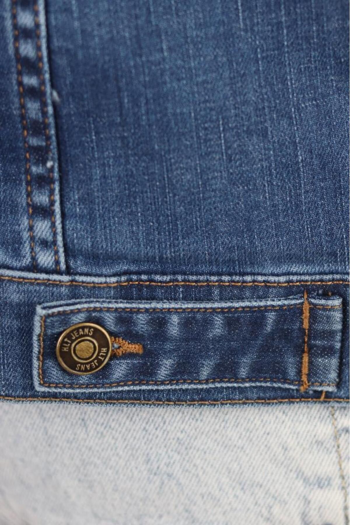 HLT JEANS  Erkek Mavi Jean Denim Standart Kalıp Esnek Likralı Cepli Düğmeli Kot Ceket Hlthe042101 - Görsel 7