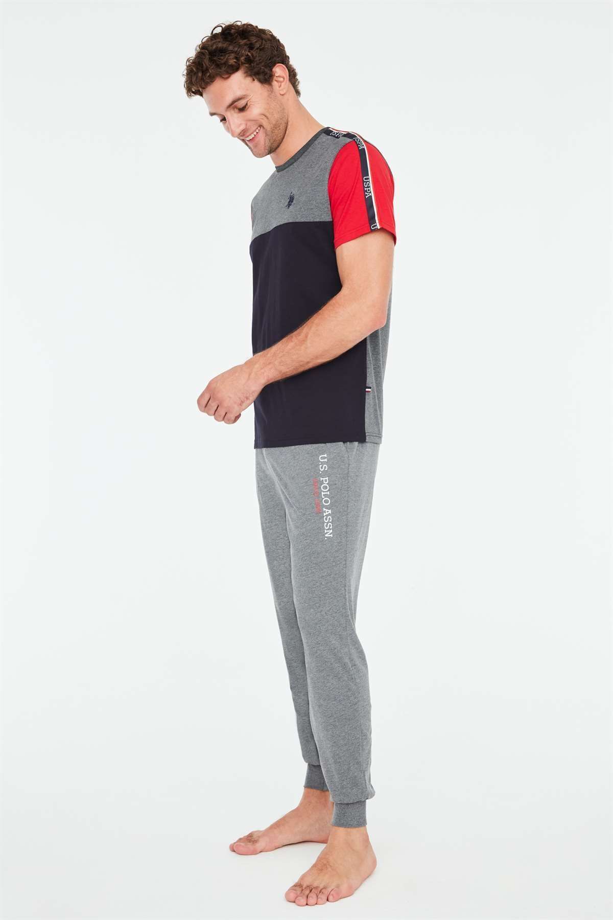 ست پیژامه آبی مردانه لباس خواب یقه گرد سرمه ای U.S. Polo Assn.